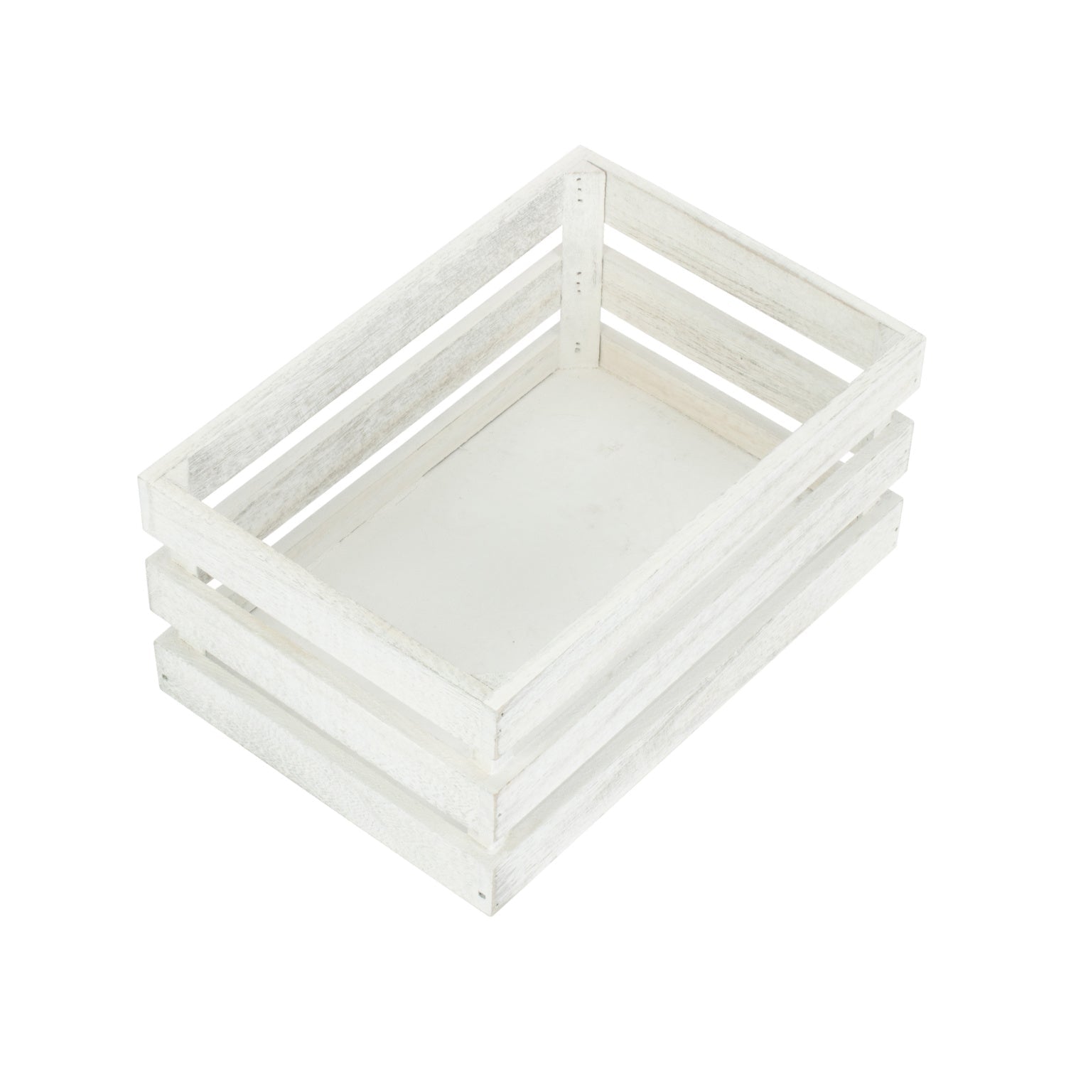 Small Vintage White Wash Slatted Wooden Crate - REGN