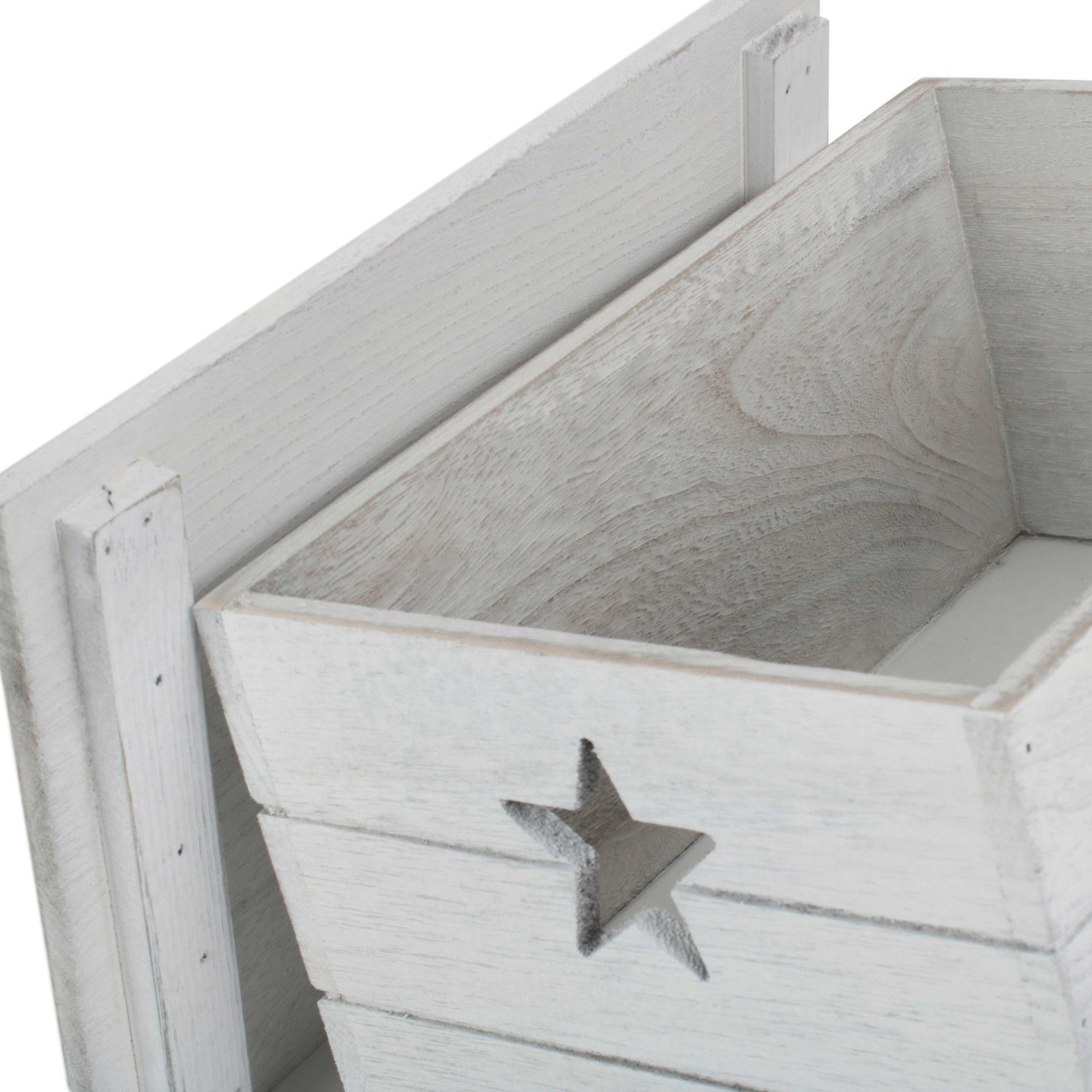 Small Vintage White Wash Star Cut-Out Box with Lid - REGN