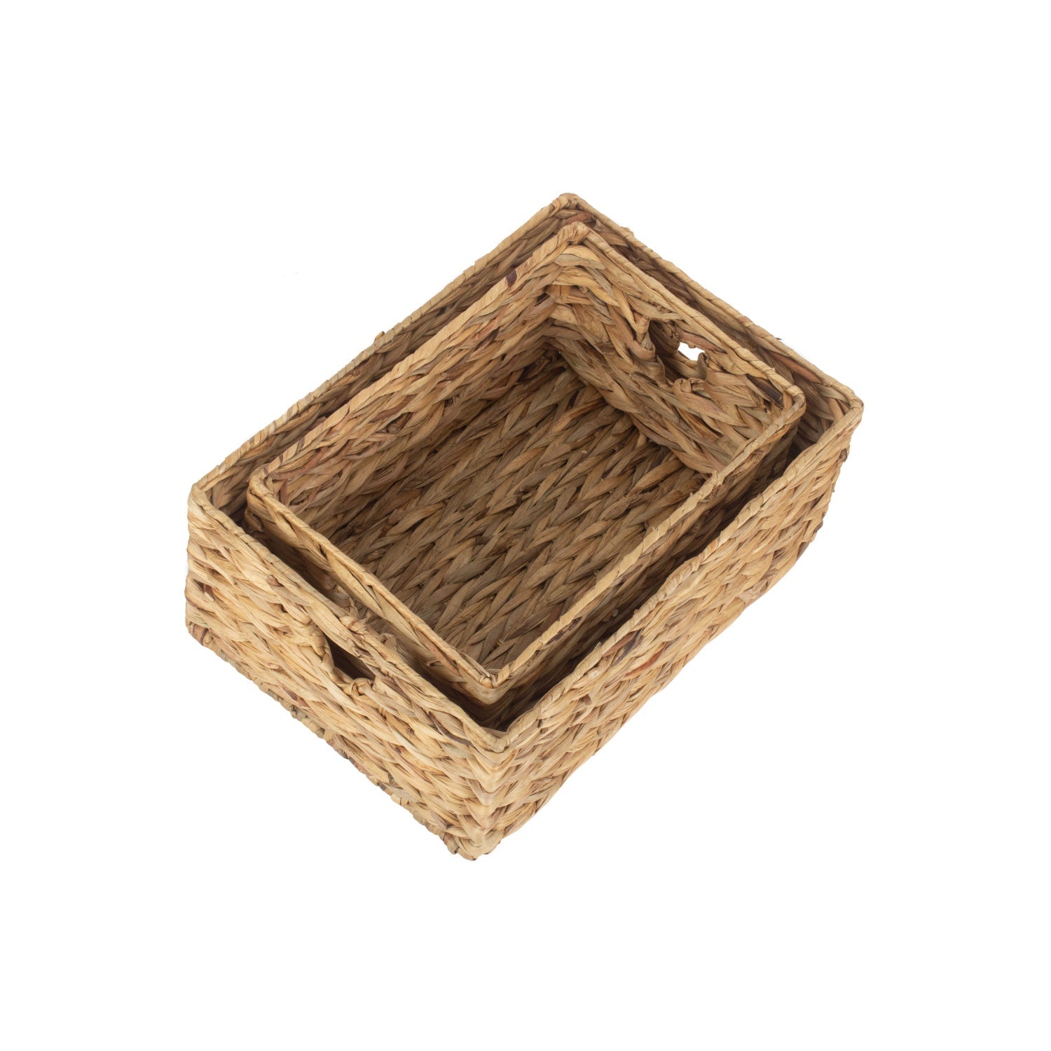 Small Water Hyacinth Storage Basket Set 2 With Heart Cut-Out Handles - REGN
