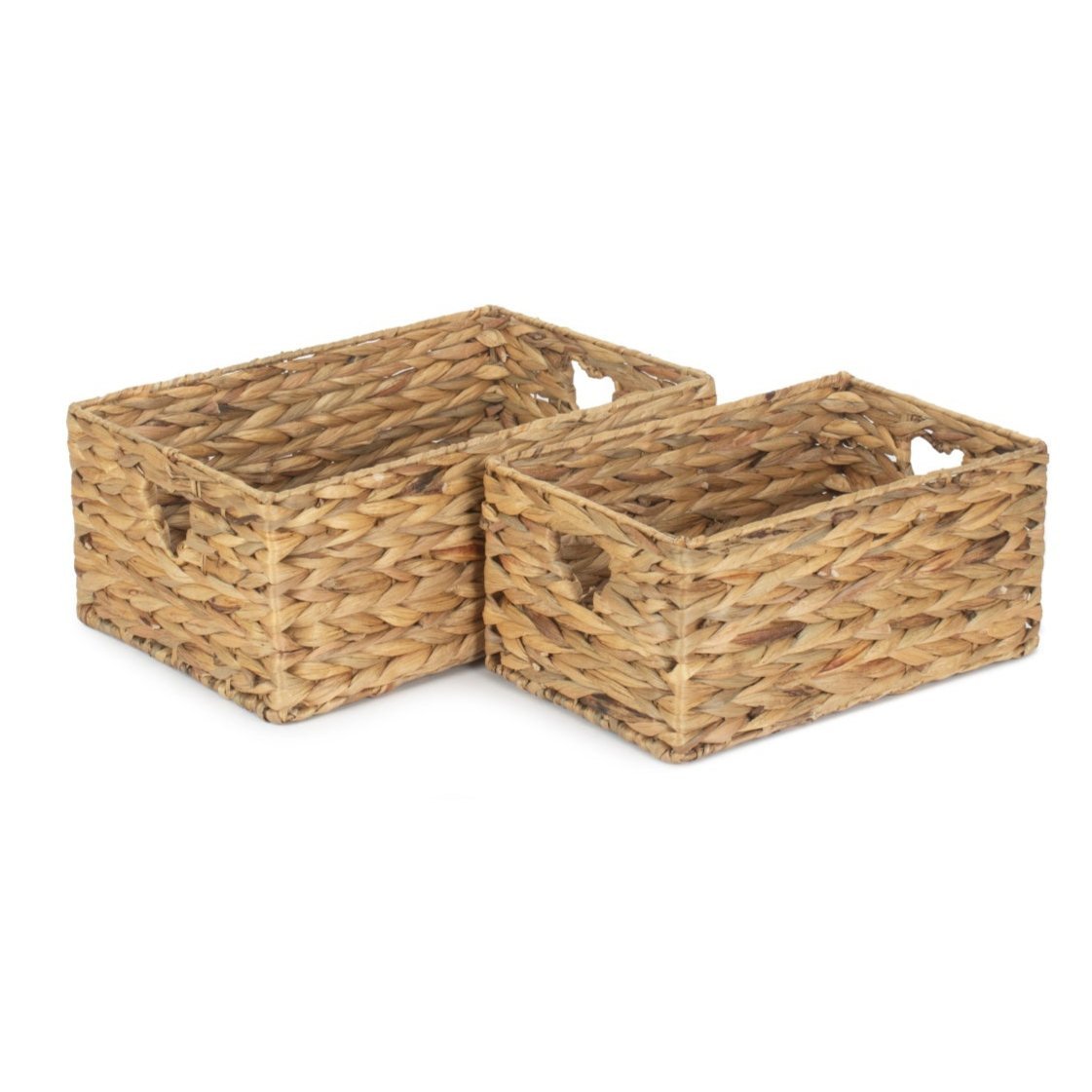 Small Water Hyacinth Storage Basket Set 2 With Heart Cut-Out Handles - REGN