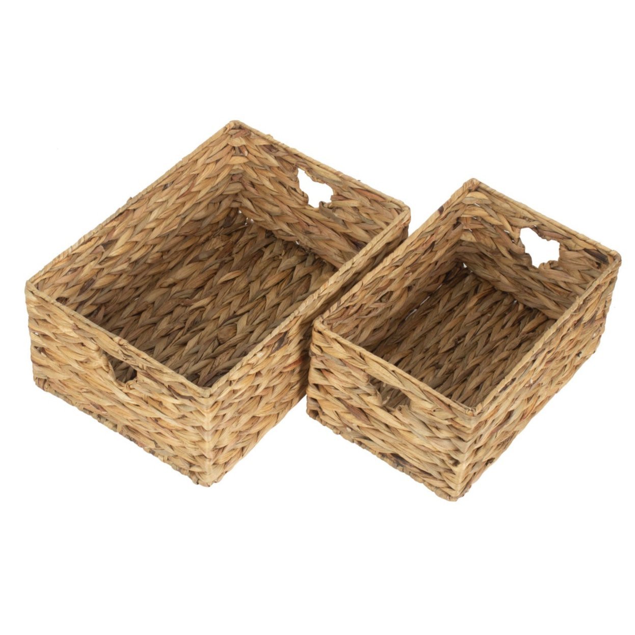 Small Water Hyacinth Storage Basket Set 2 With Heart Cut-Out Handles - REGN