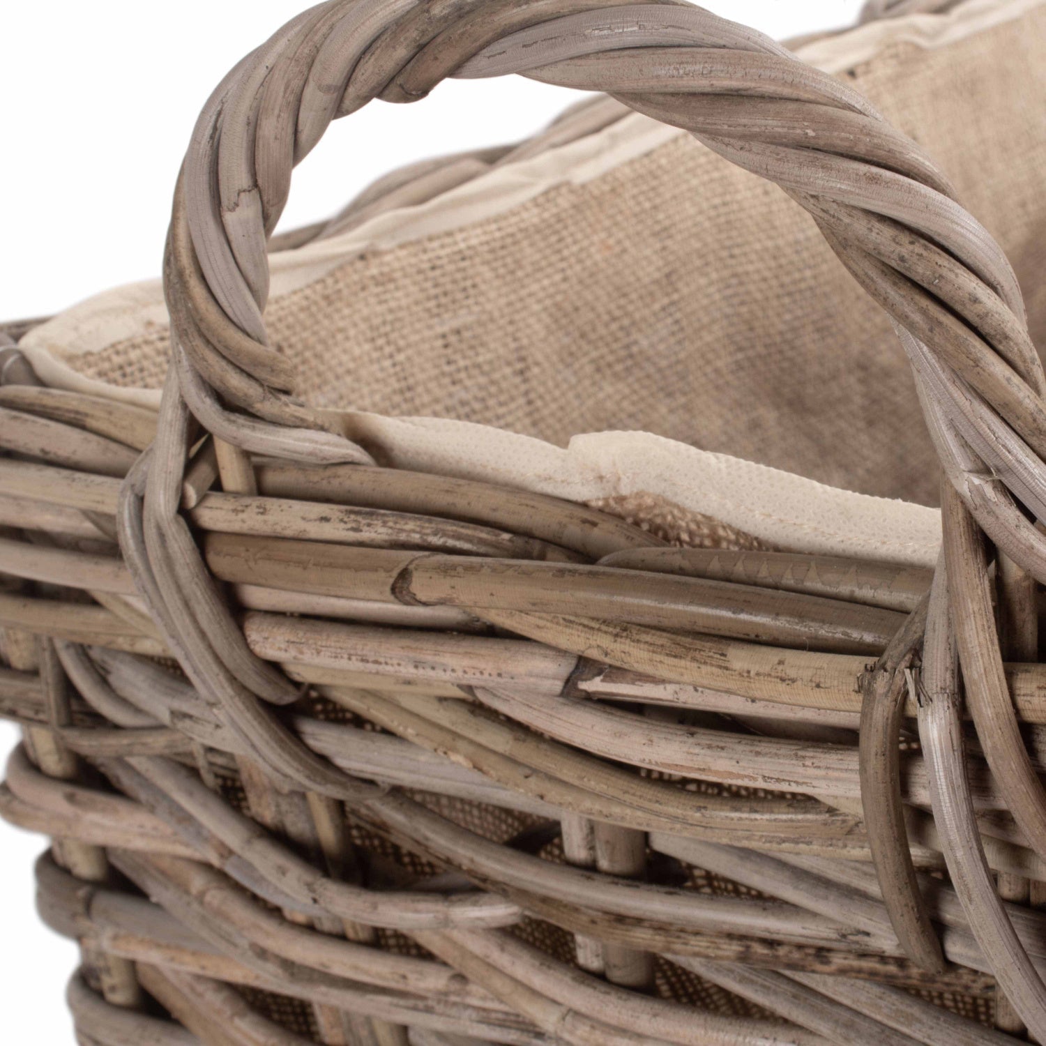 Small Wheeled Rattan Hessian Lined Log Basket - REGN