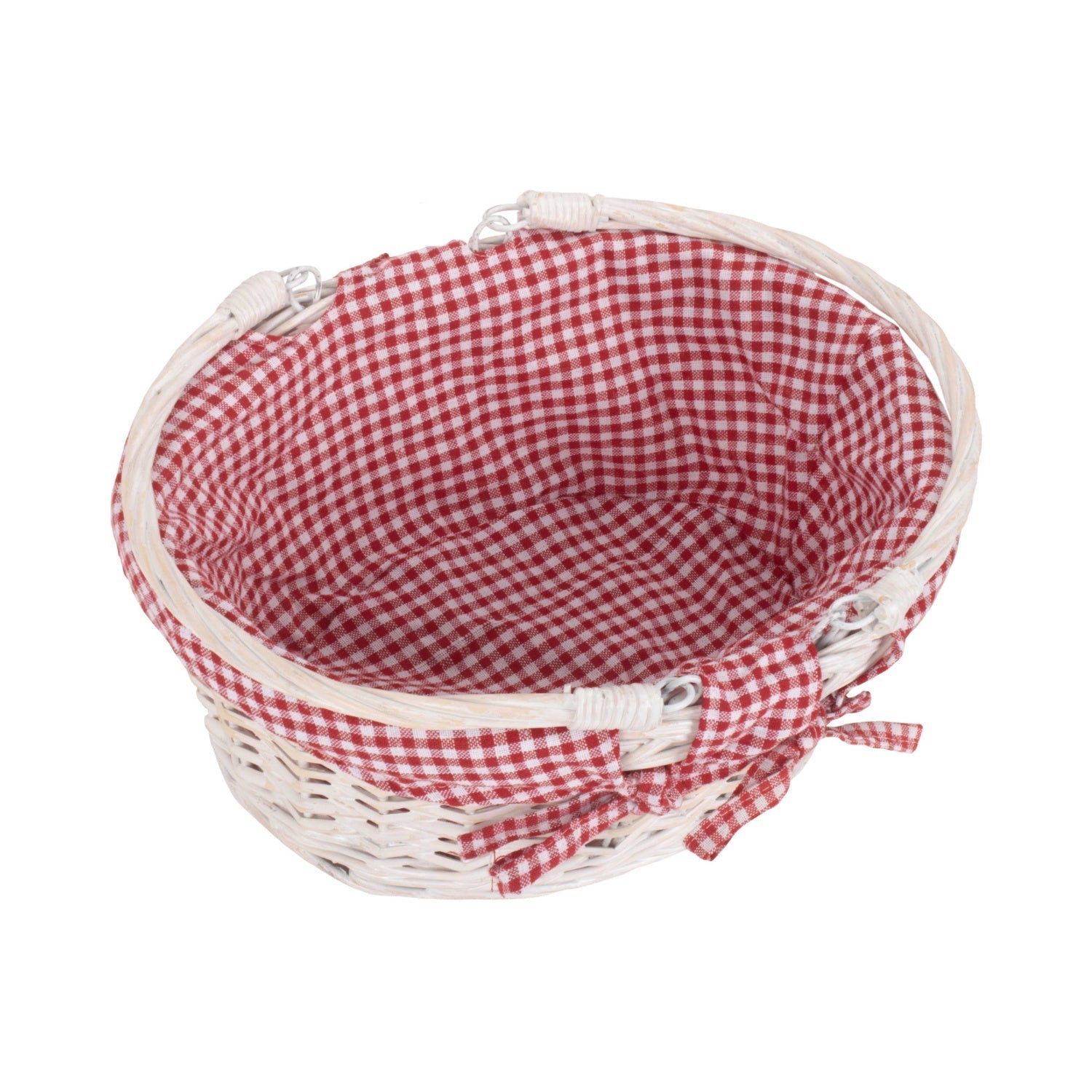 Small White Swing Handle Shopper With Red & White Checked Lining - REGN