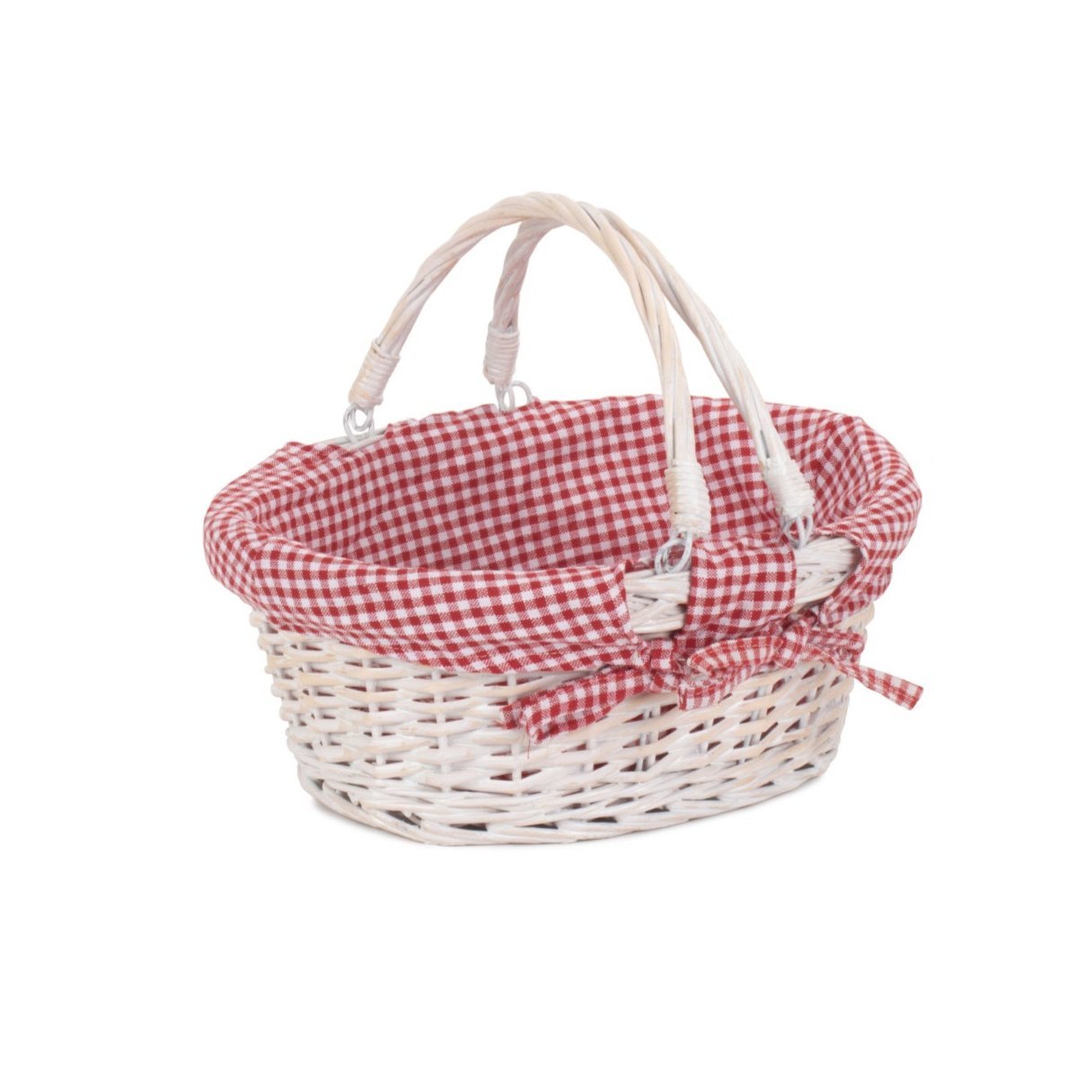 Small White Swing Handle Shopper With Red & White Checked Lining - REGN