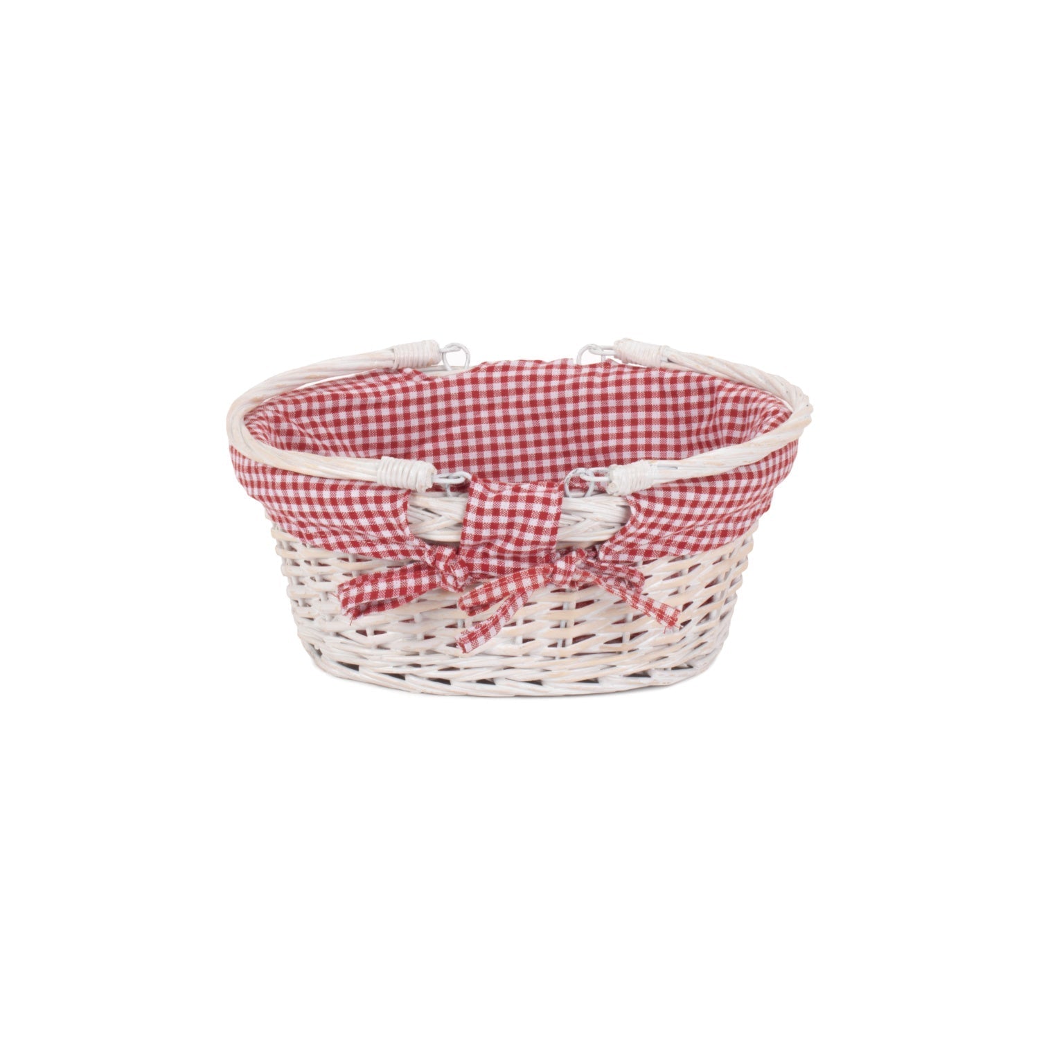 Small White Swing Handle Shopper With Red & White Checked Lining - REGN