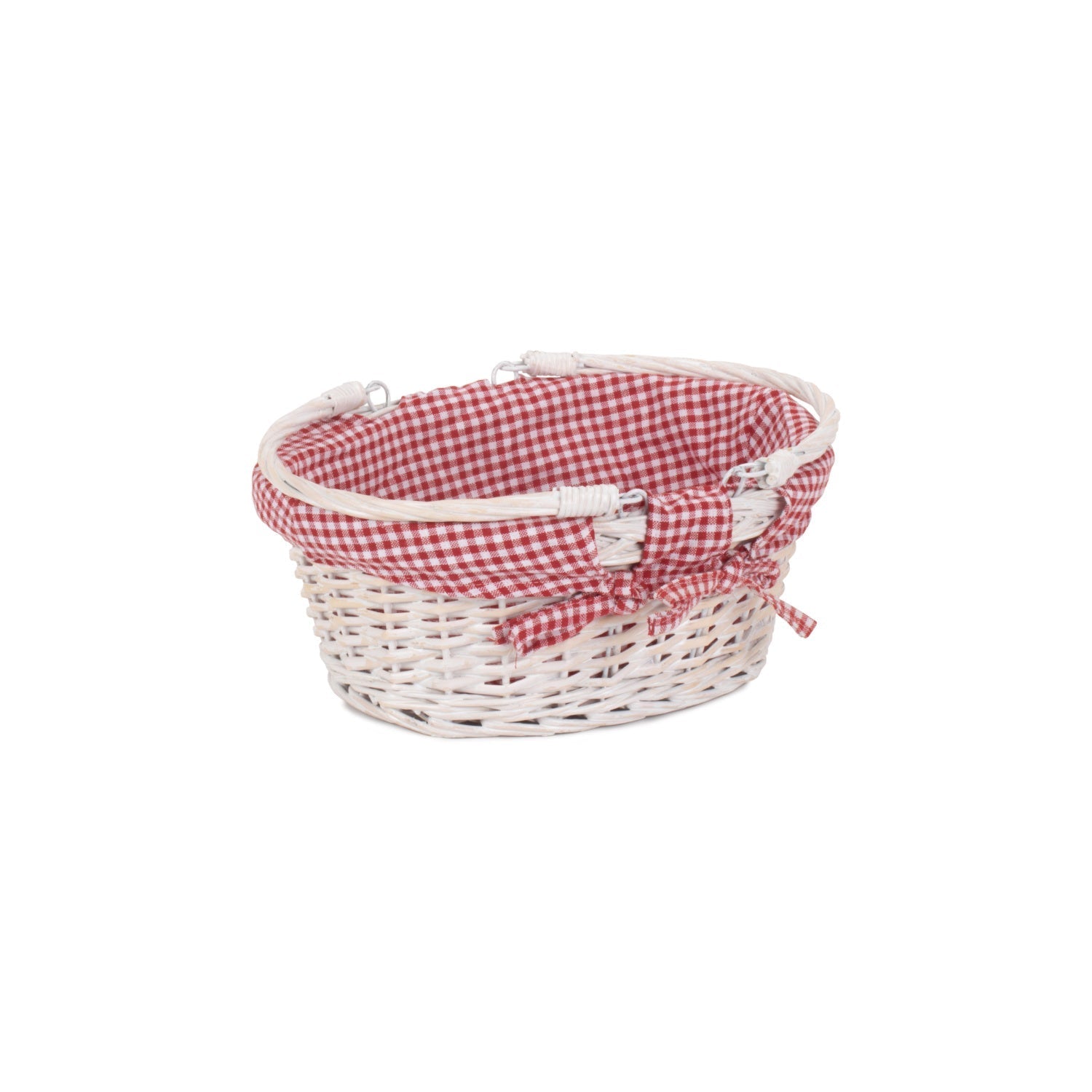 Small White Swing Handle Shopper With Red & White Checked Lining - REGN