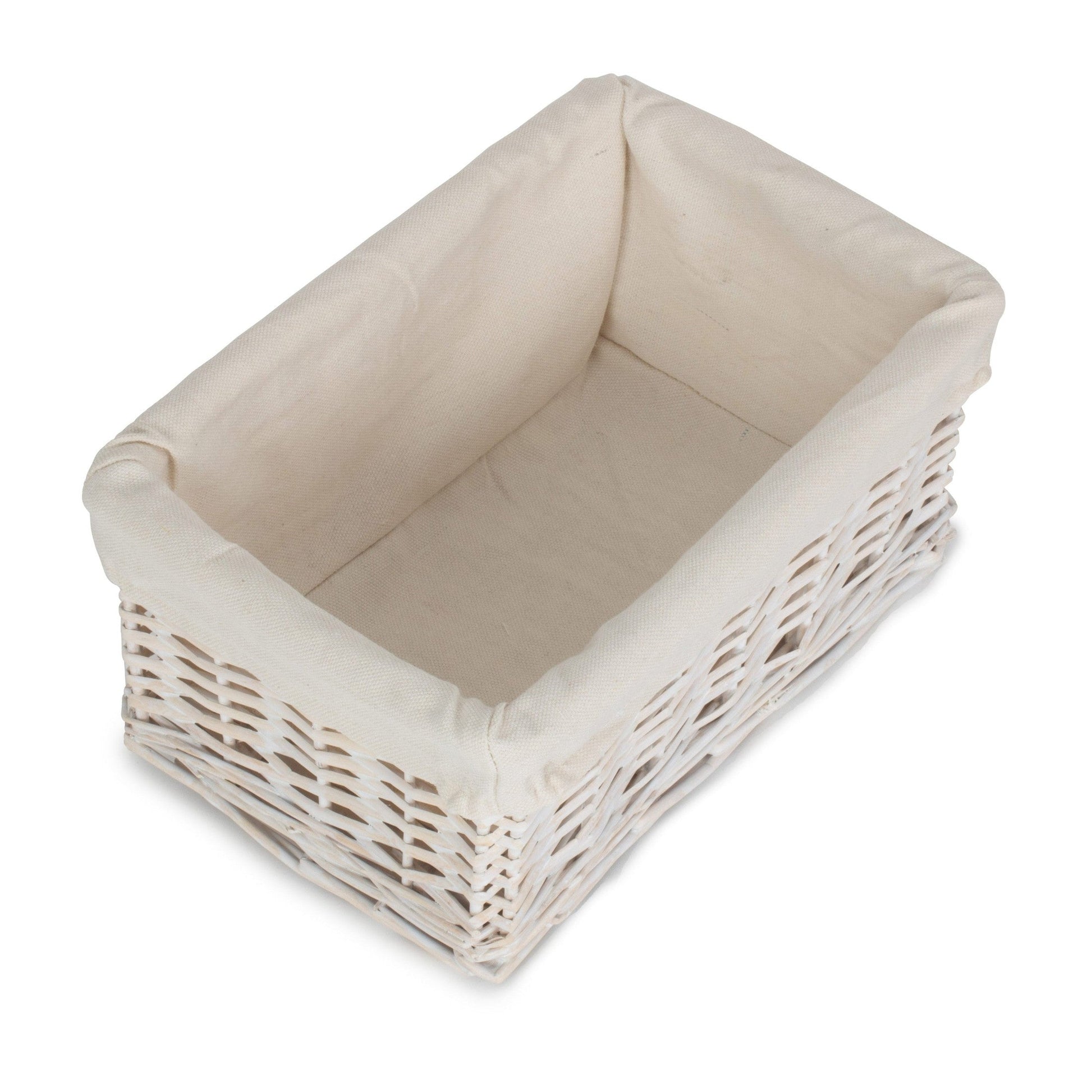 Small White Wash Wicker Storage Basket with White Lining - REGN