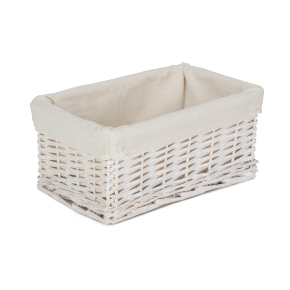 Small White Wash Wicker Storage Basket with White Lining - REGN