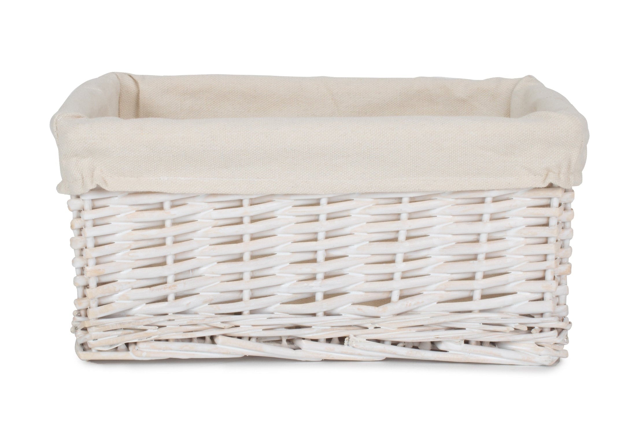 Small White Wash Wicker Storage Basket with White Lining - REGN