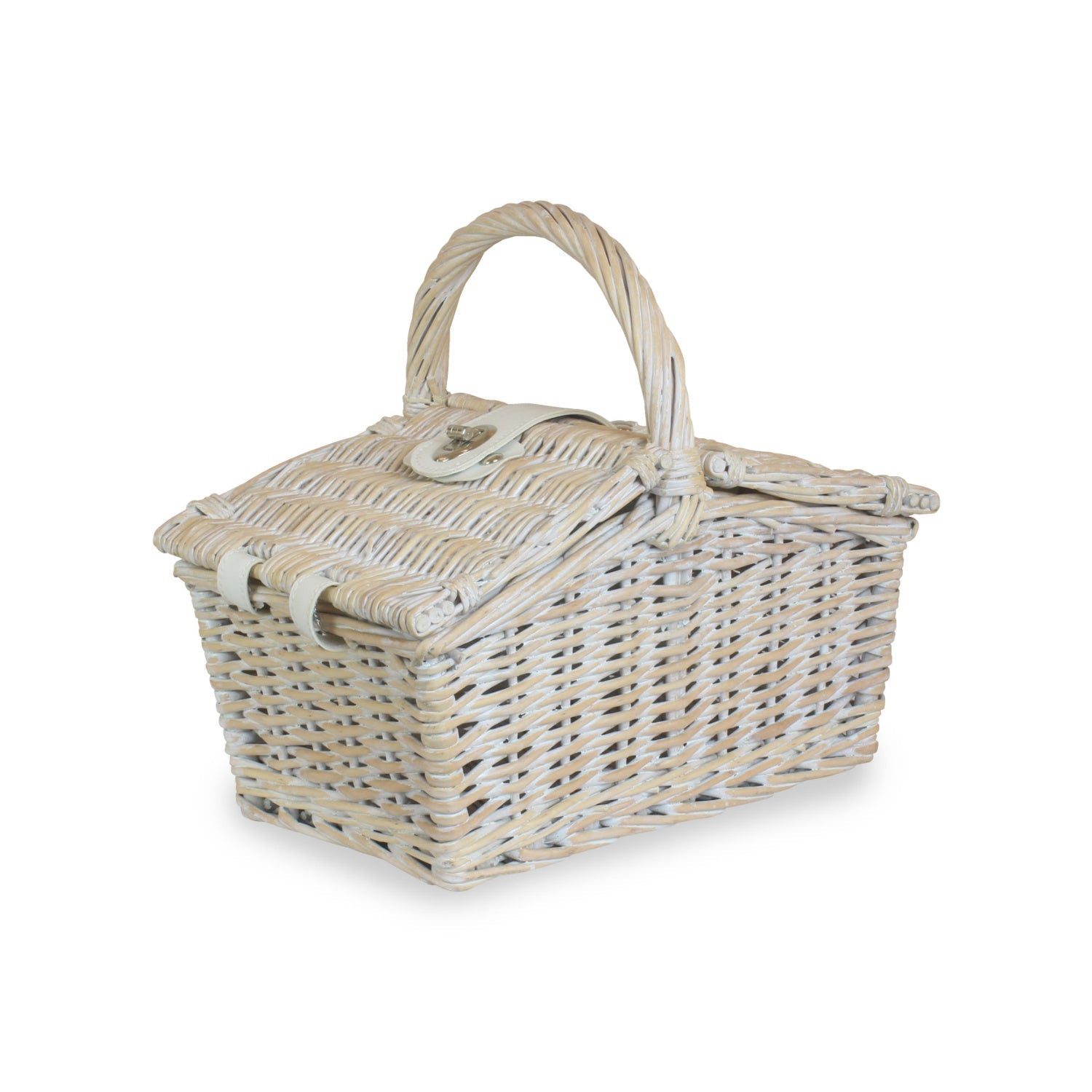 Small White Wash Willow Double Lidded Hamper Basket - REGN