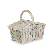 Small White Wash Willow Double Lidded Hamper Basket - REGN