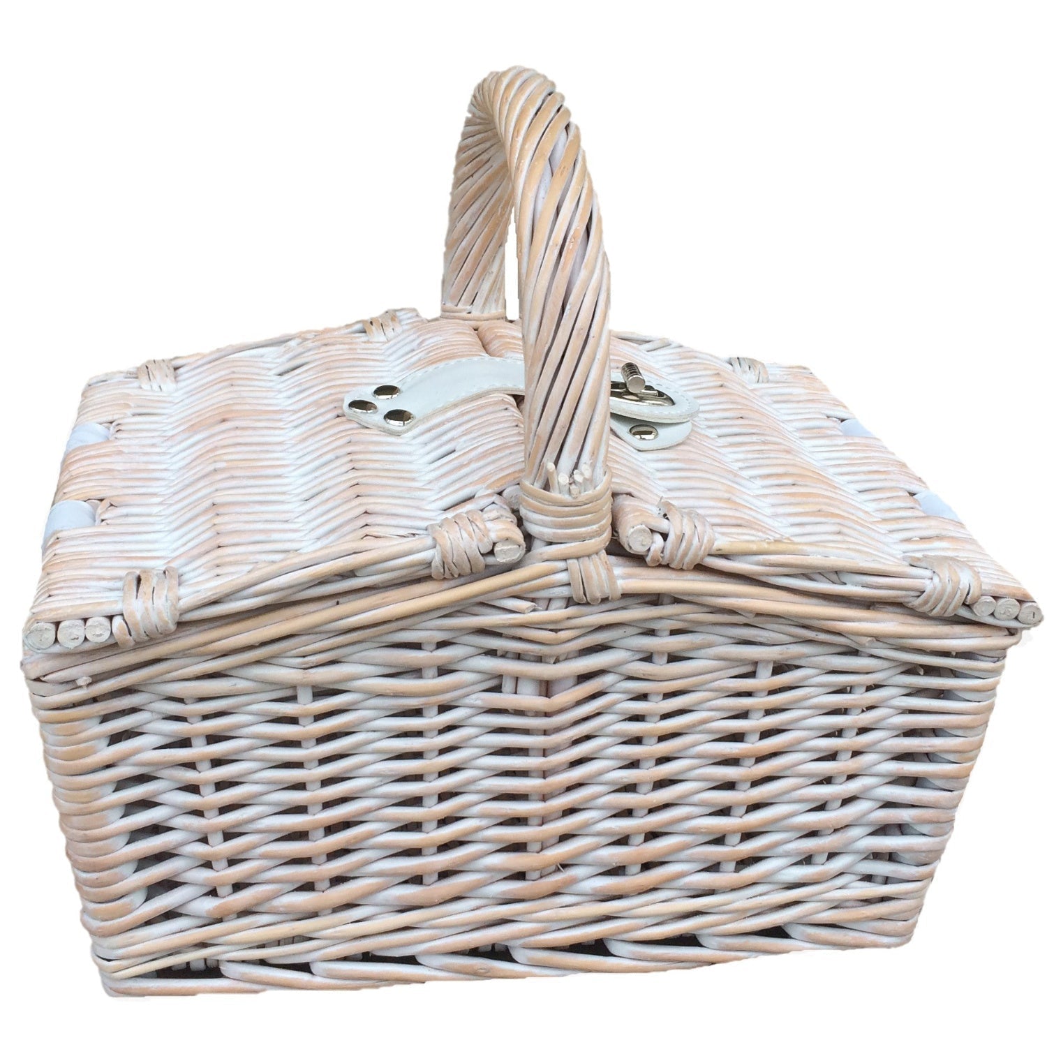 Small White Wash Willow Double Lidded Hamper Basket - REGN