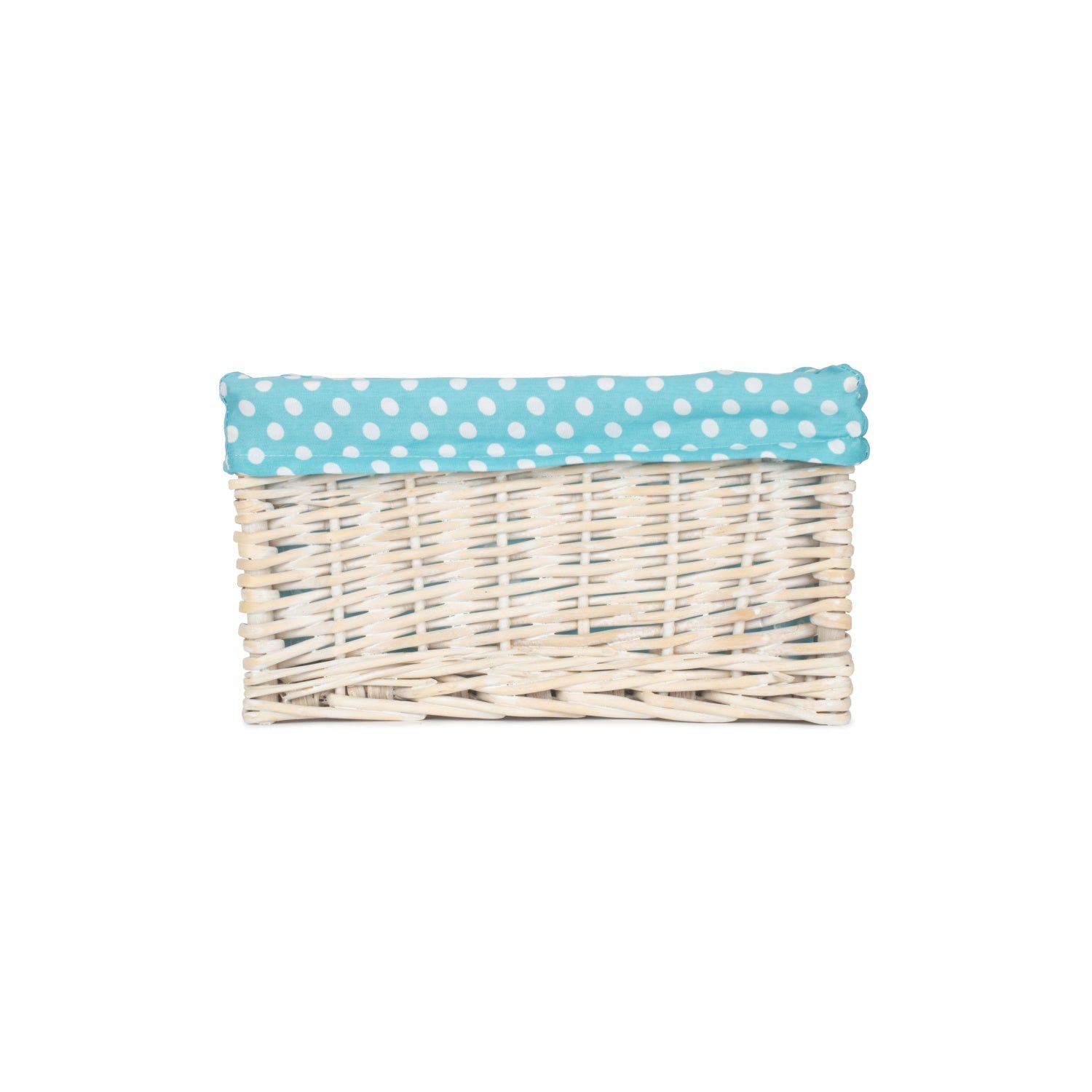 Small White Wash Willow Storage Basket with Blue Spotty Lining - REGN