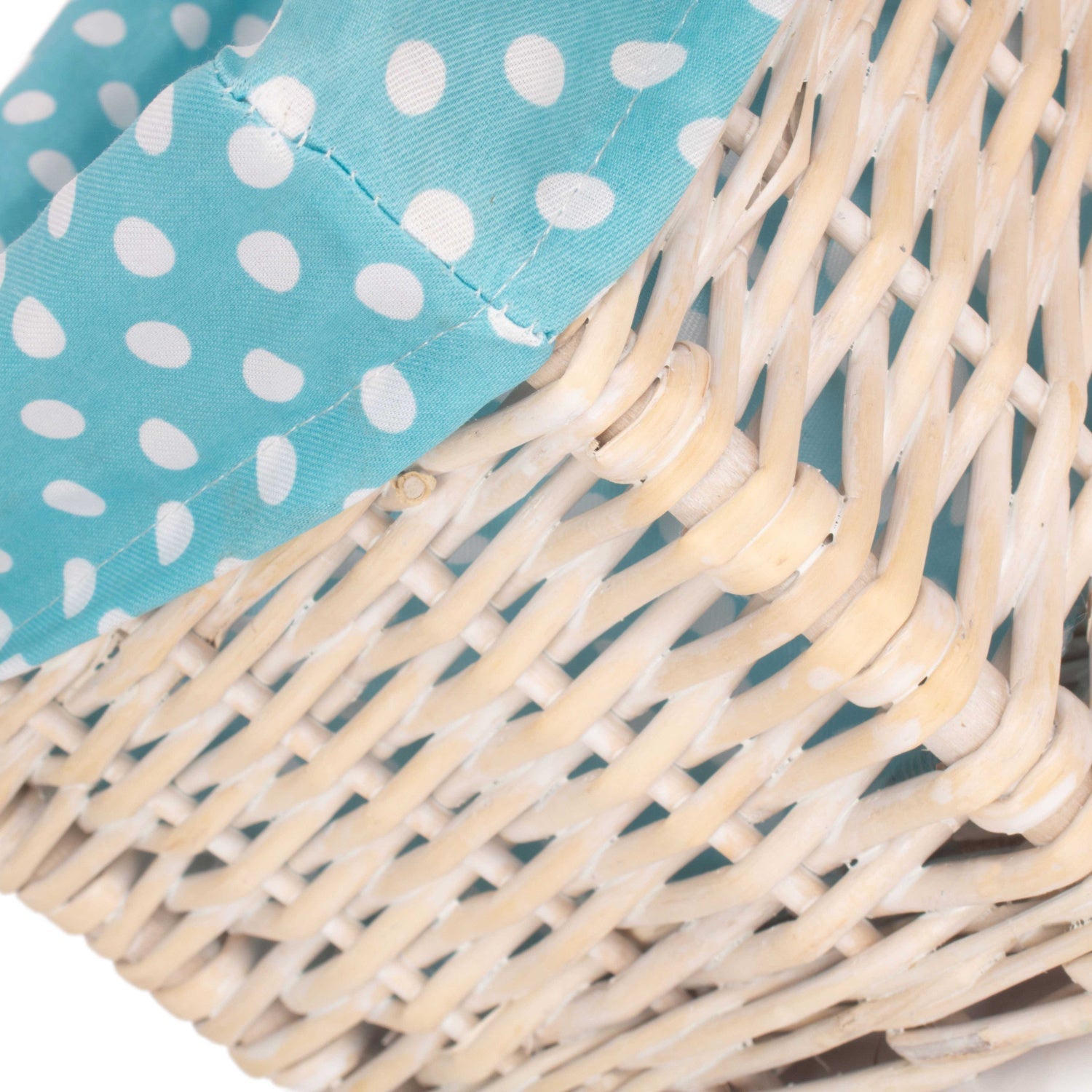 Small White Wash Willow Storage Basket with Blue Spotty Lining - REGN