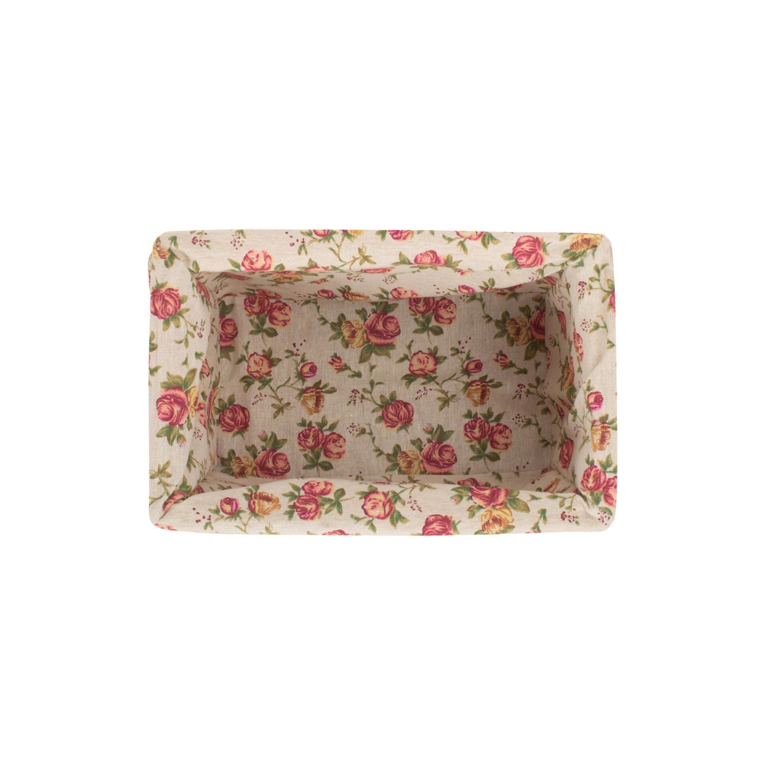 Small White Wash Willow Storage Basket with Garden Rose Lining - REGN