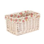 Small White Wash Willow Storage Basket with Garden Rose Lining - REGN