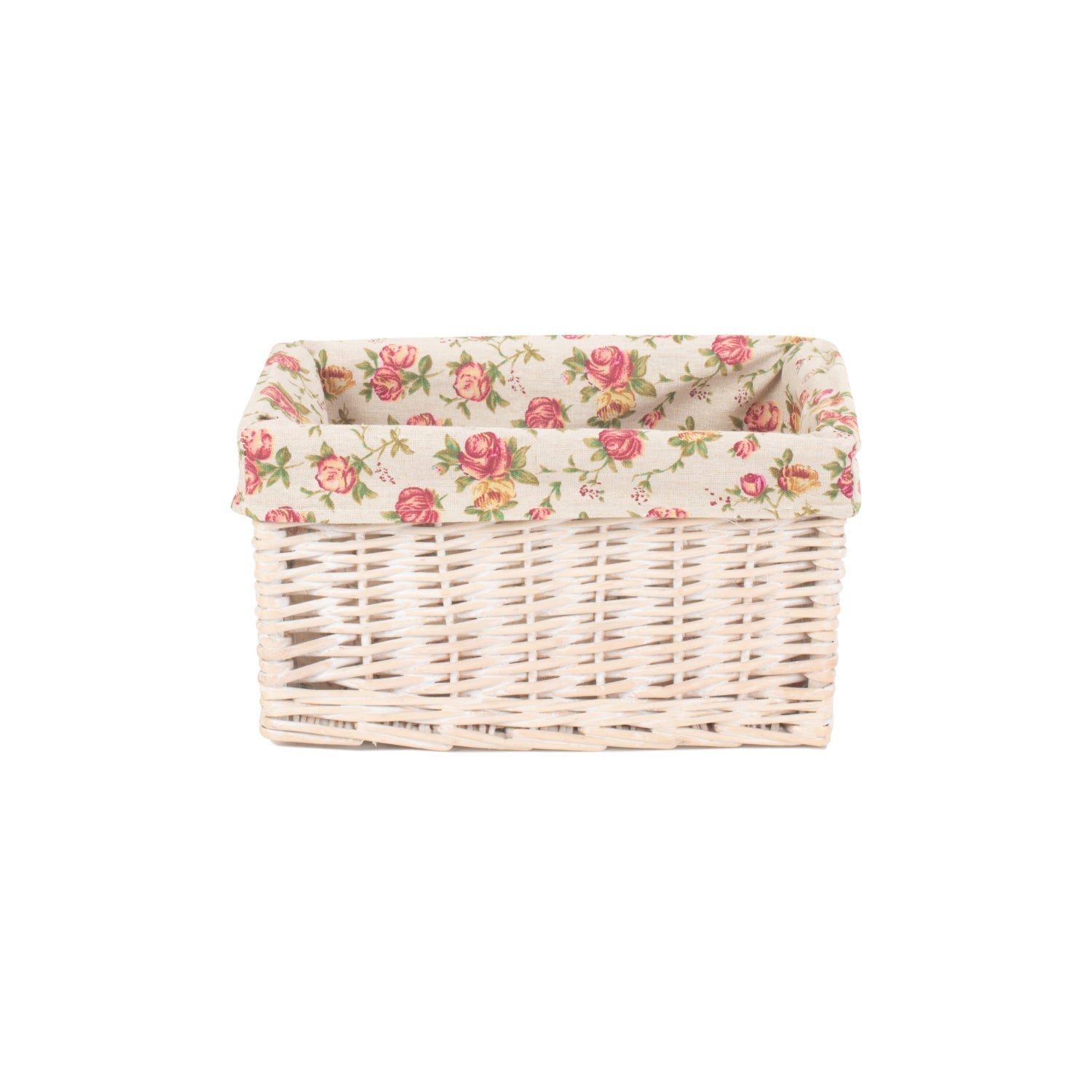 Small White Wash Willow Storage Basket with Garden Rose Lining - REGN