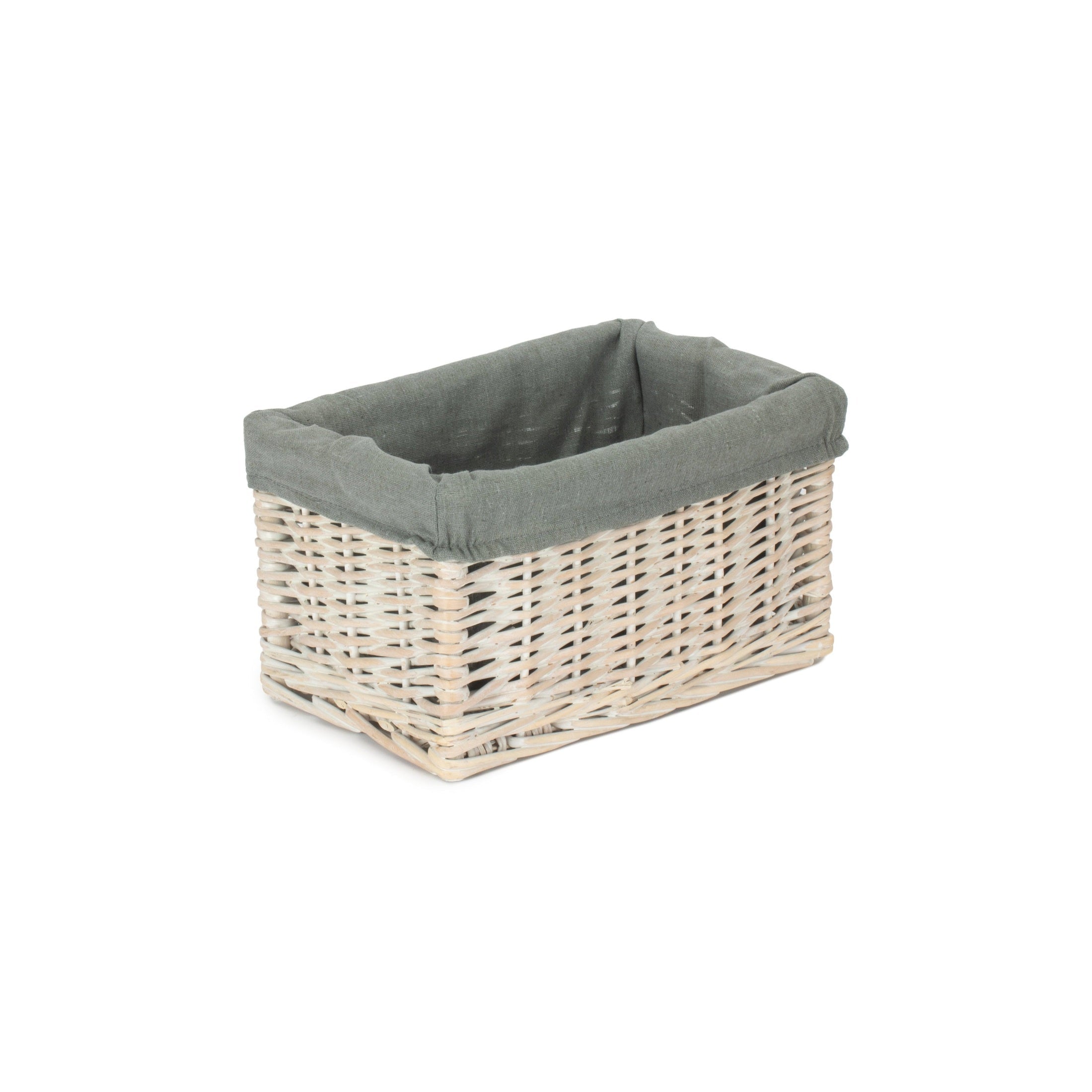 Small White Wash Willow Storage Basket with Grey Sage Lining - REGN