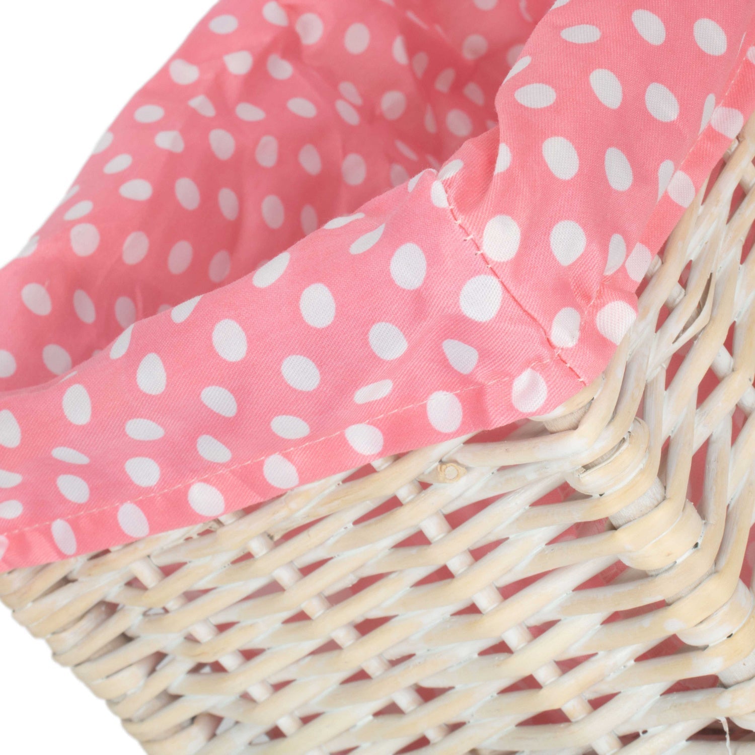Small White Wash Willow Storage Basket with Pink Spotty Lining - REGN