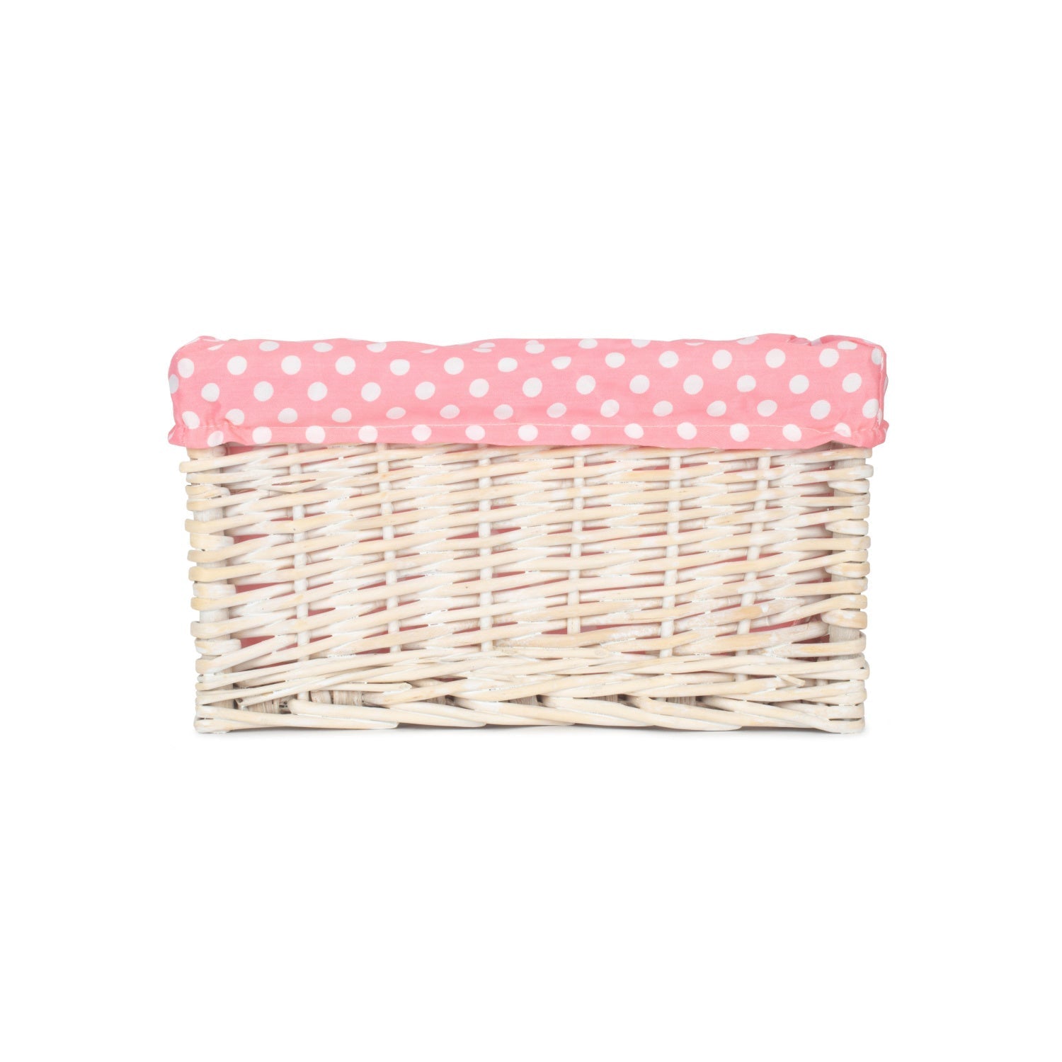 Small White Wash Willow Storage Basket with Pink Spotty Lining - REGN