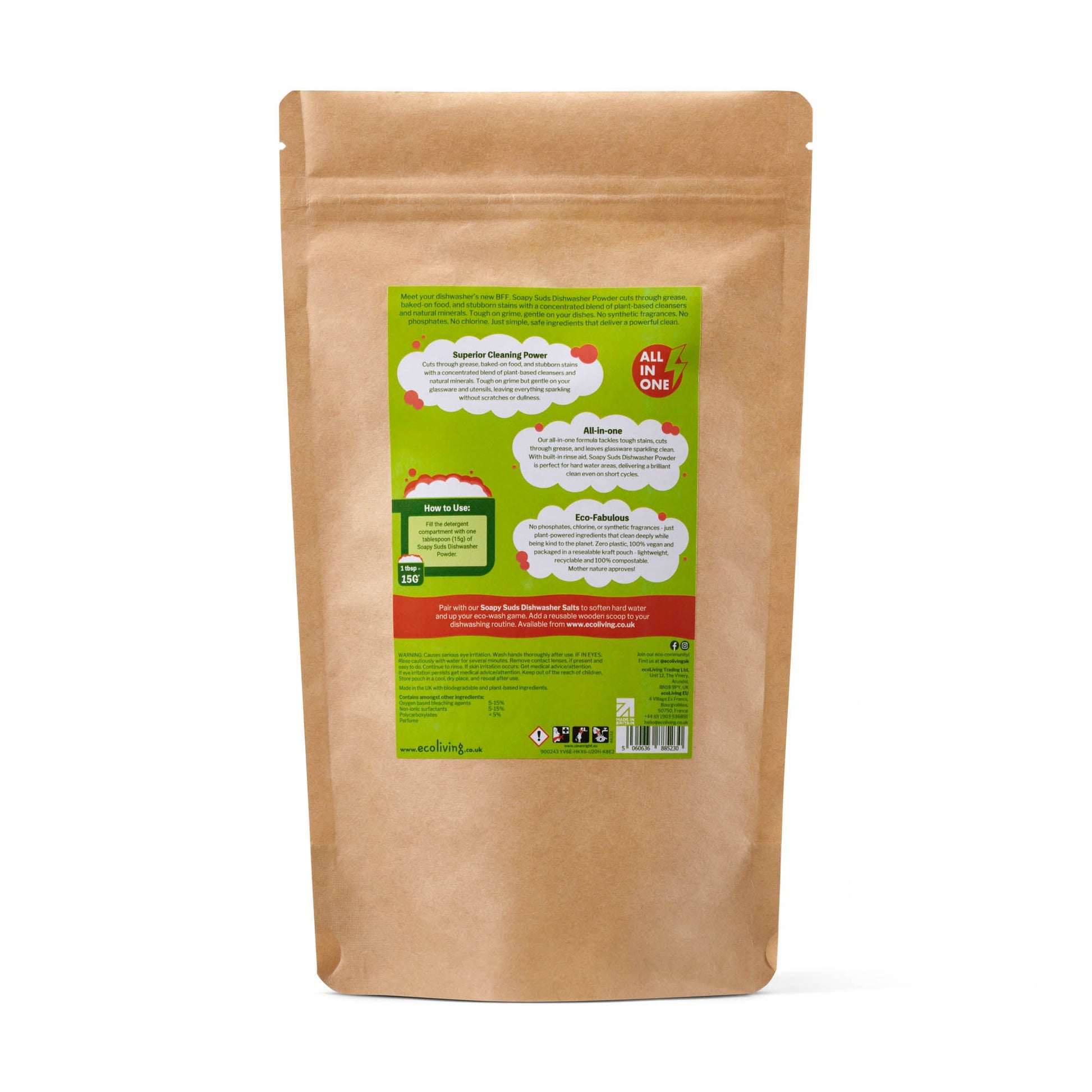 Soapy Suds Dishwasher Powder – Plant - Based, Plastic - Free Clean (50 Washes, UK Made) - REGN