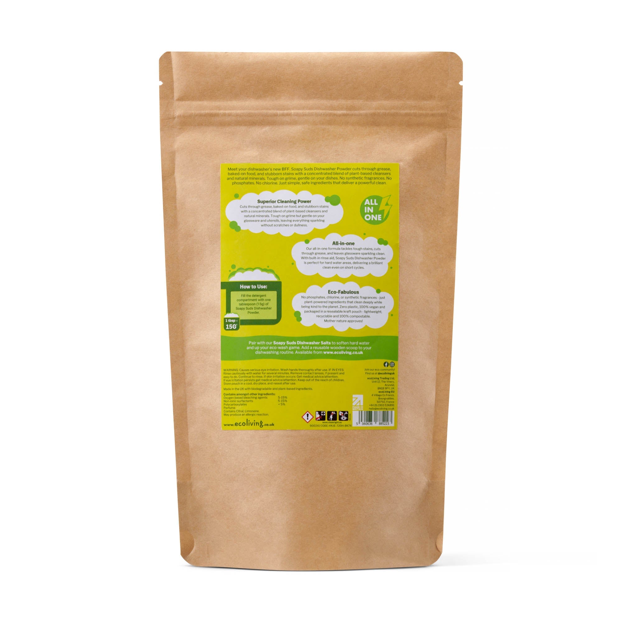 Soapy Suds Dishwasher Powder – Plant - Based, Plastic - Free Clean (50 Washes, UK Made) - REGN