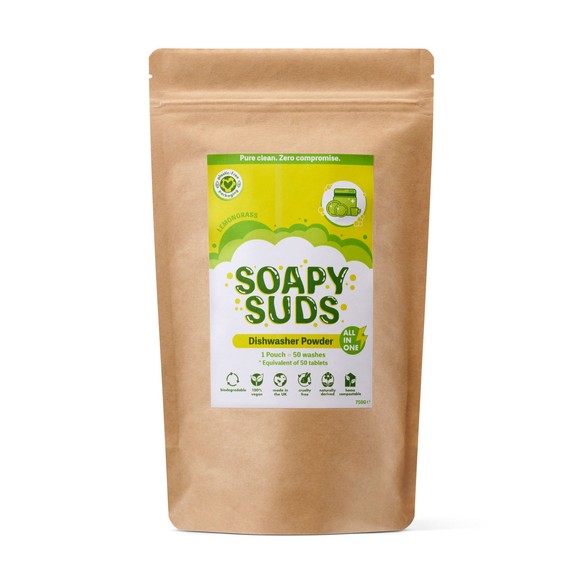 Soapy Suds Dishwasher Powder – Plant - Based, Plastic - Free Clean (50 Washes, UK Made) - REGN
