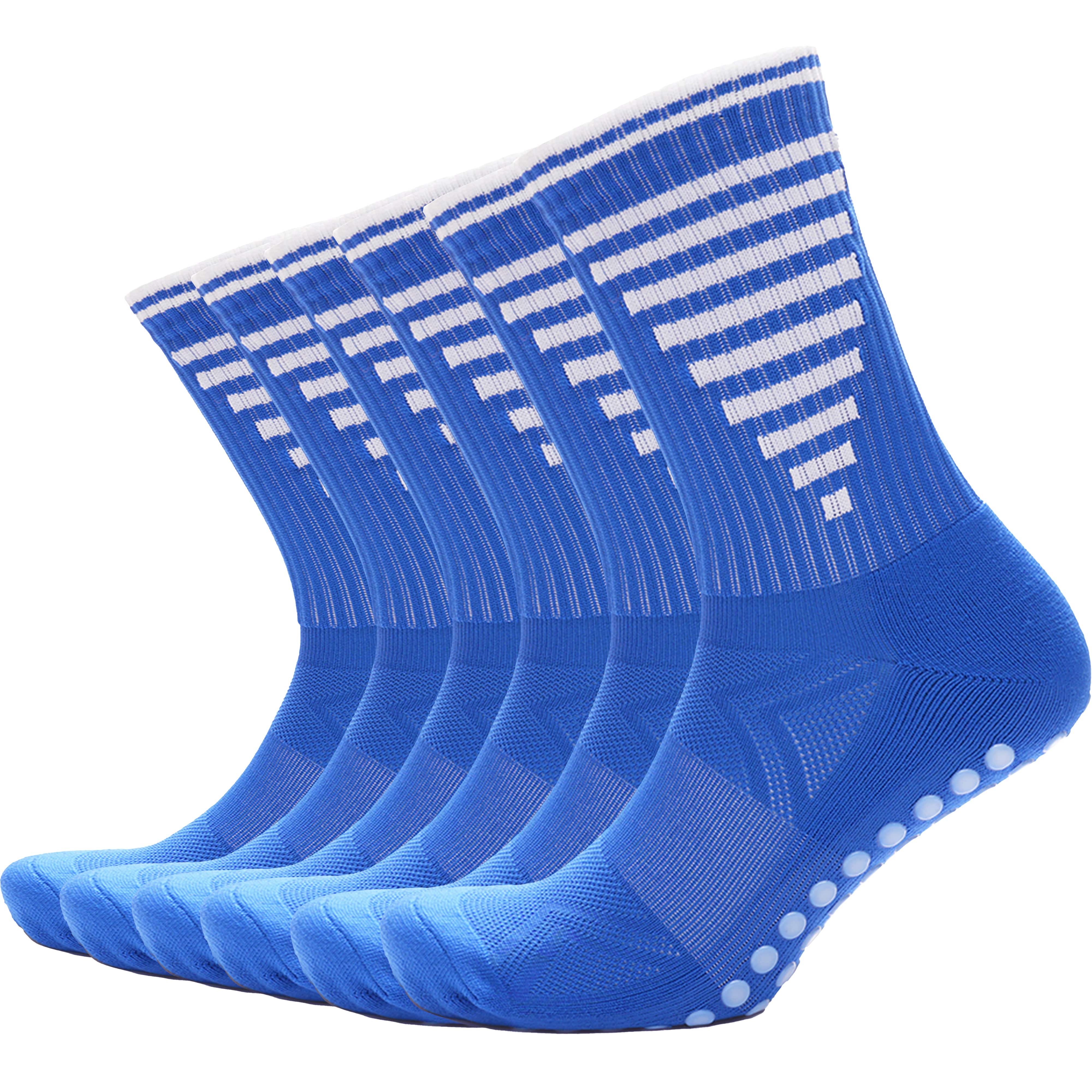 Sock Stack 3 Pairs Blue Anti Slip Football Grip Socks For Men Sports Gym Running Yoga - REGN