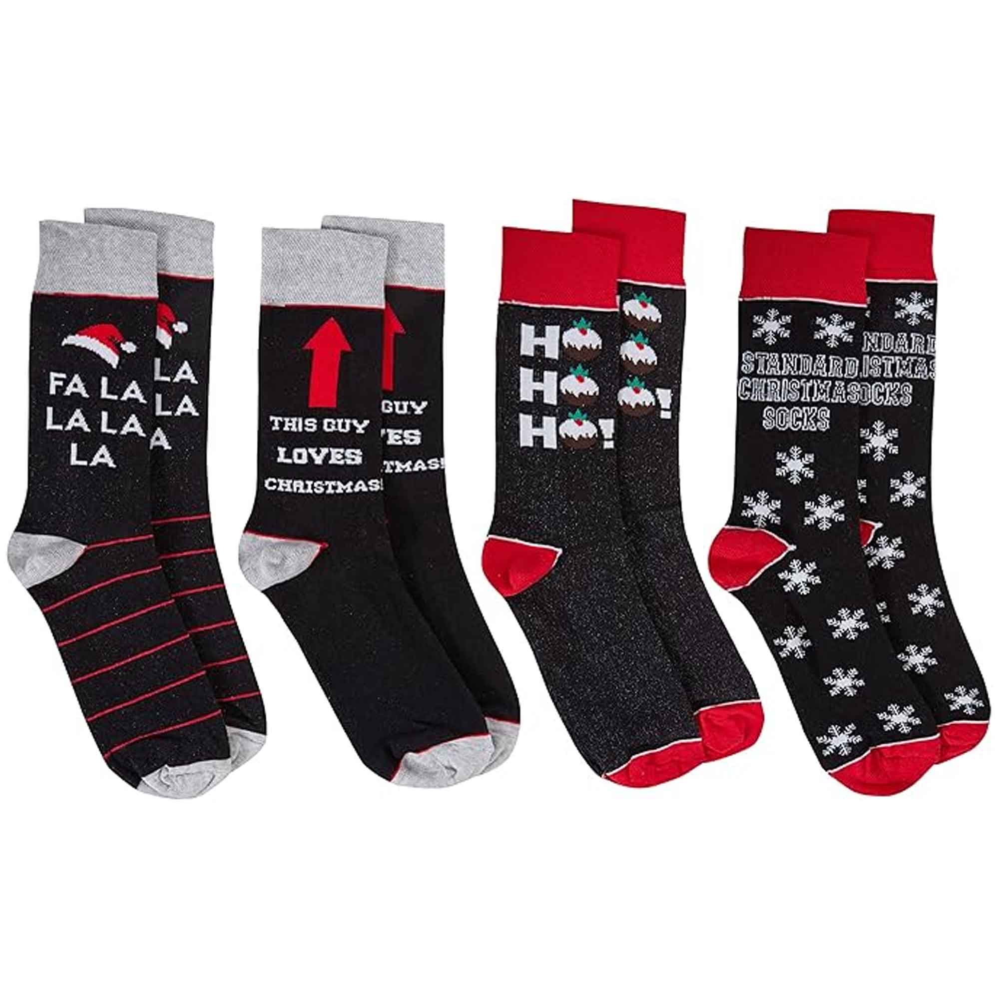 Sock Stack 4 Pack Men's Christmas Socks Cotton Rich Festive Designs Cosy Winter UK Size - REGN