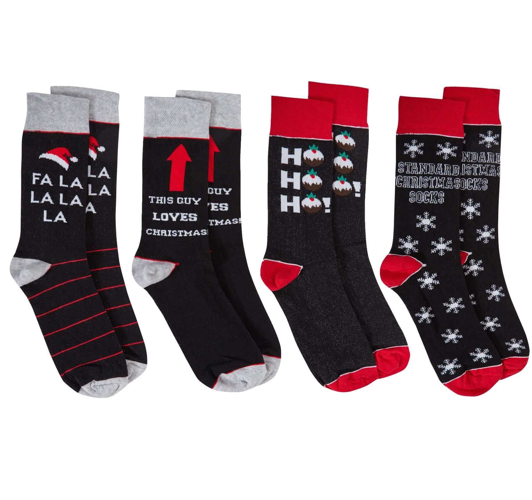 Sock Stack 4 Pack Mens Christmas Socks Cotton Rich Novelty Festive Designs UK 6-11 EUR - REGN