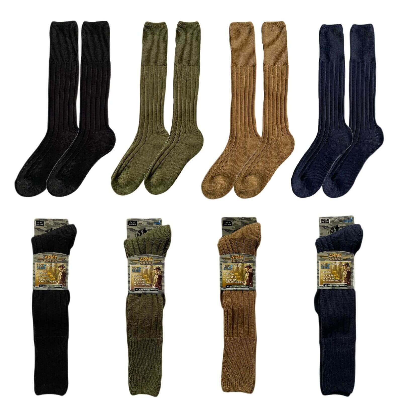 Sock Stack 4 Pack Men's Knee High Army Socks Cushioned Terry Reinforced Toe Arch Support - REGN