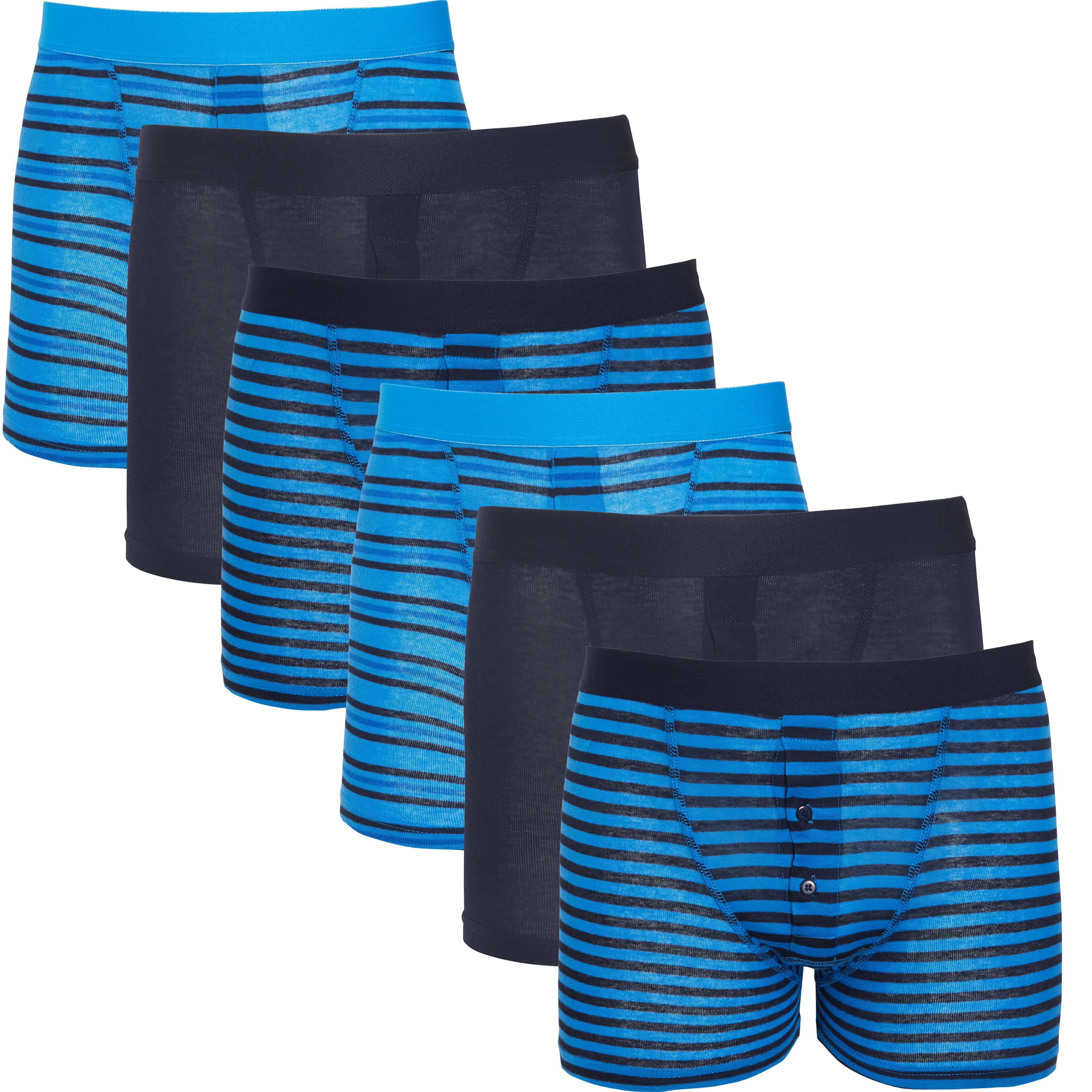Sock Stack 6 Pack Mens Blue Navy Stripe Cotton Stretch Boxer Shorts Breathable Everyday Cotton Rich Multipack - REGN