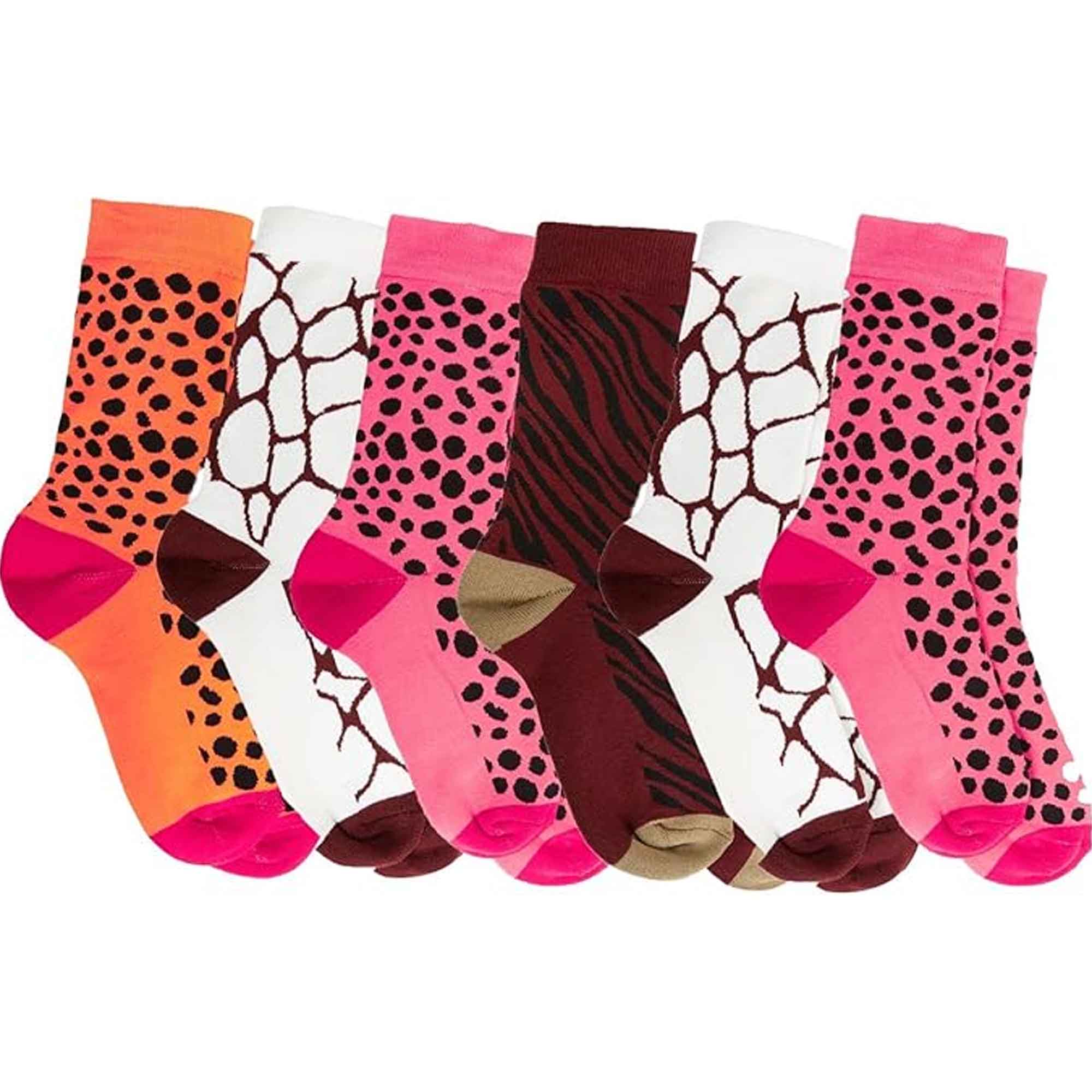 Sock Stack 6 Pack Women's Cotton Rich Animal Print Boot Socks With Reinforced Heel UK 4-7 - REGN