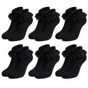Sock Stack 6 Pairs Black Girls Tutu Frilly Ankle Socks With Lace And Bow Super Soft
