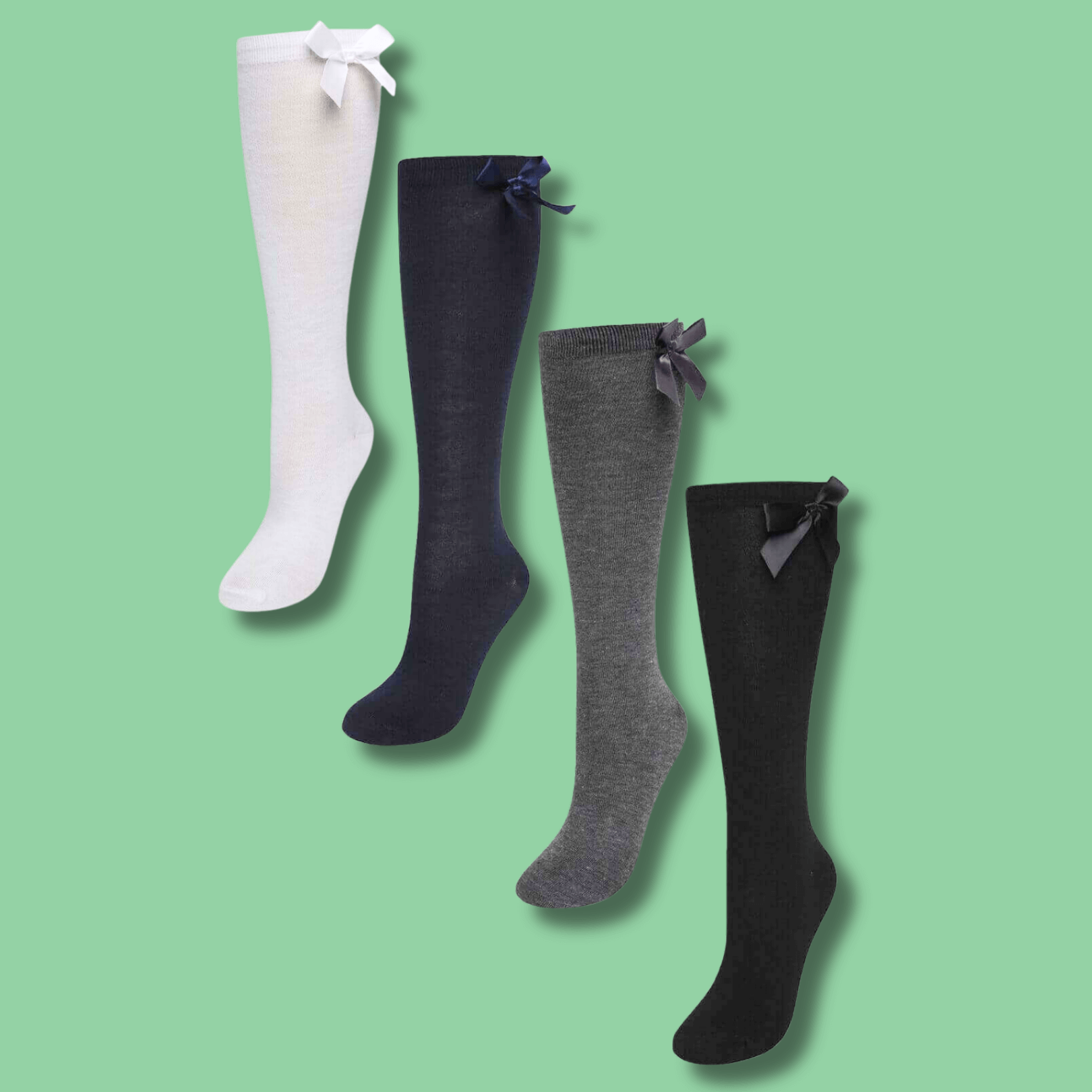 Sock Stack 6 Pairs Girls Knee High Socks With Ribbon Bows Cotton Rich For Uniforms Ages - REGN