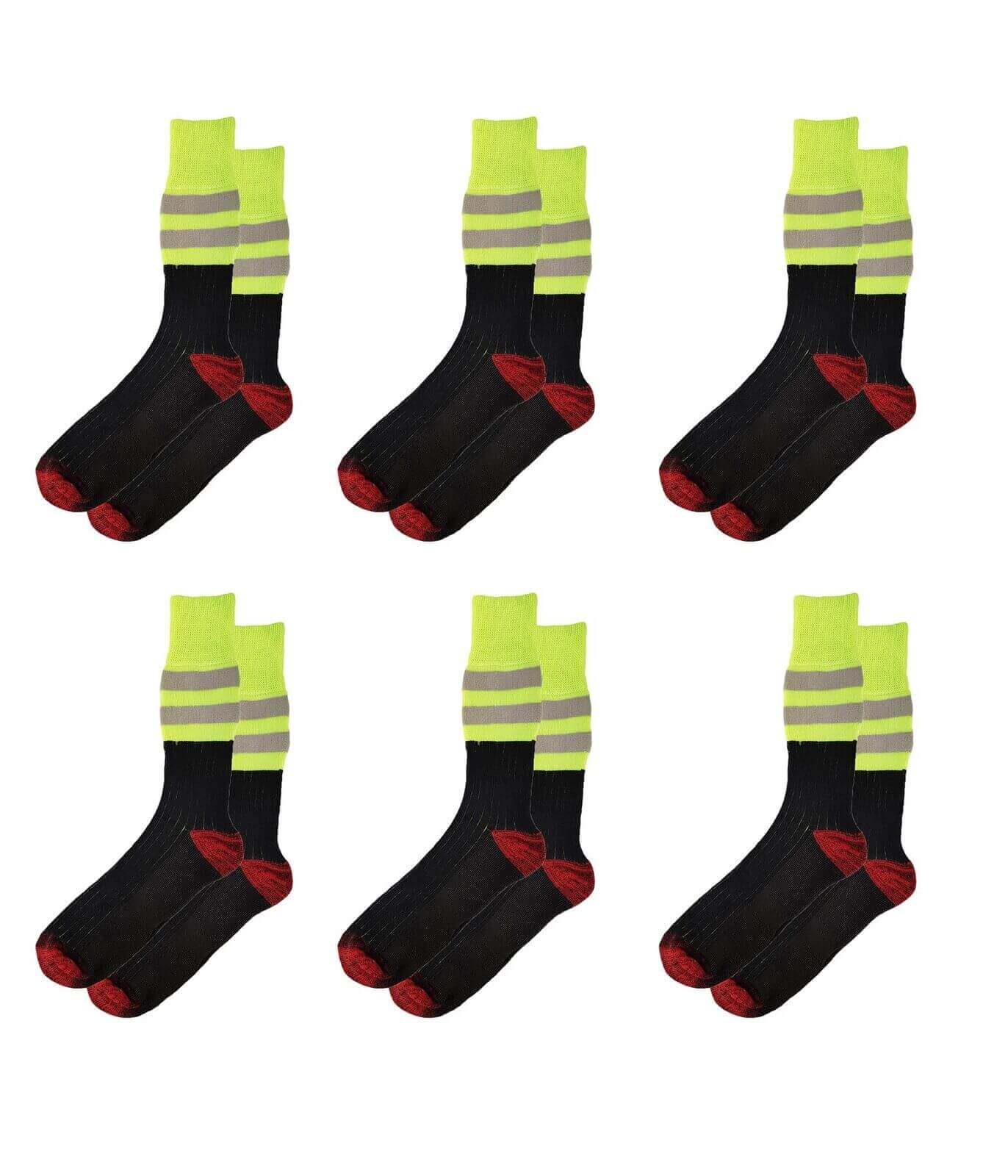 Sock Stack 6 Pairs Mens Hi Vis Work Socks With Reinforced Heel And Toe Cushioned Support - REGN