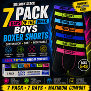 Sock Stack 7 Pack Boys Cotton Rich Boxer Shorts Trunks Ages 5-13 Assorted Colours - REGN