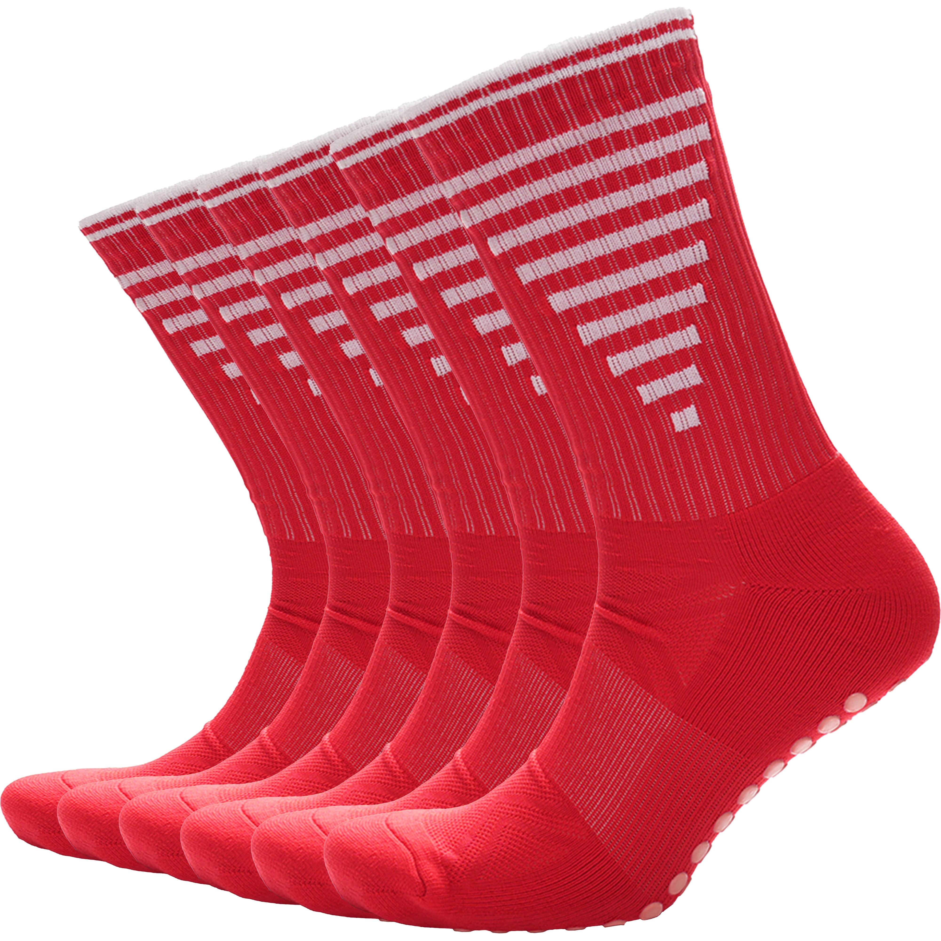 Sock Stack Anti Slip Football Grip Socks For Men 3 Pairs Red For Gym Running Yoga UK 6-8 - REGN