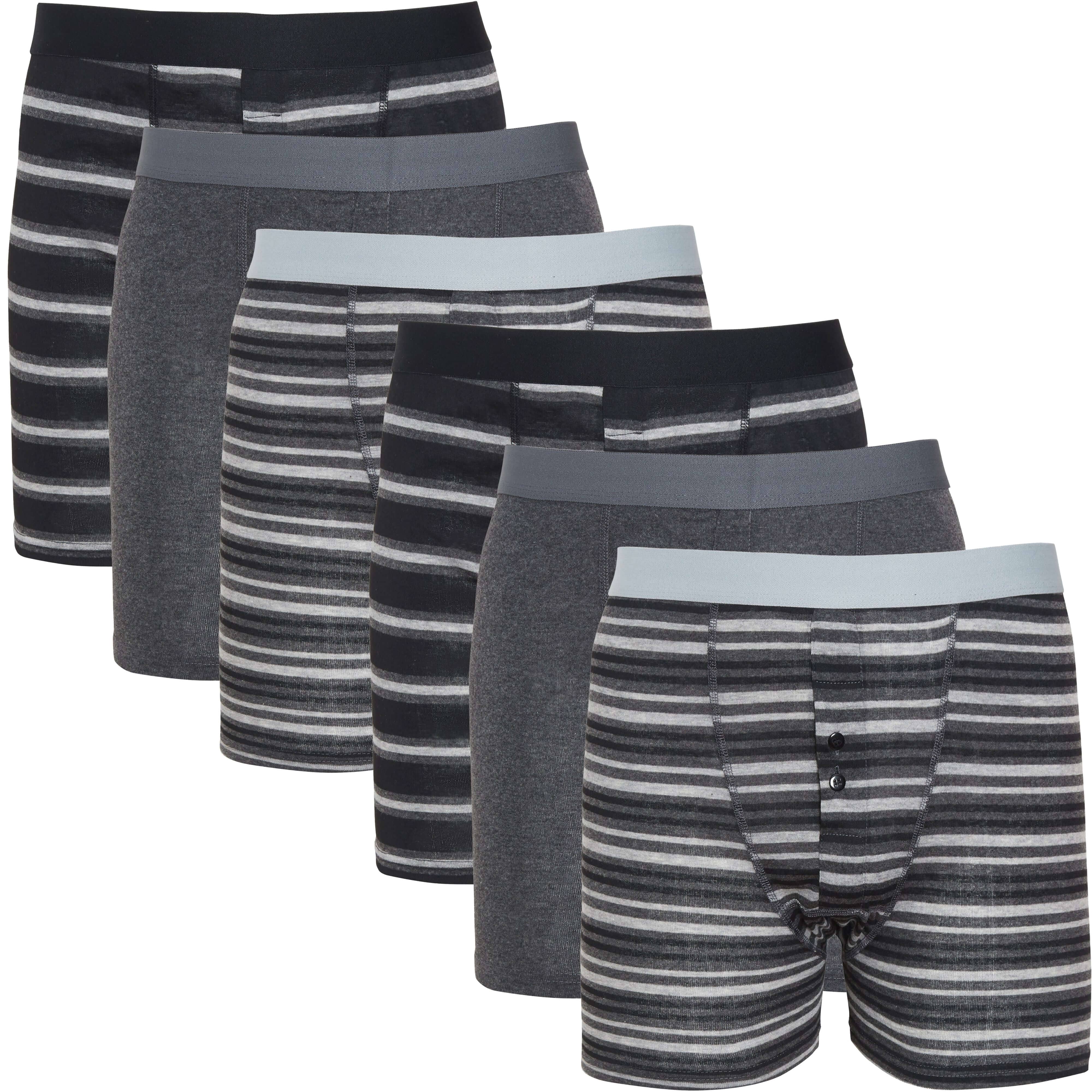 Sock Stack Boxer Shorts 6 Pack Striped Cotton Blend Stretch Men's Underwear Black Grey Cotton Rich Stretch Comfort Fit - REGN