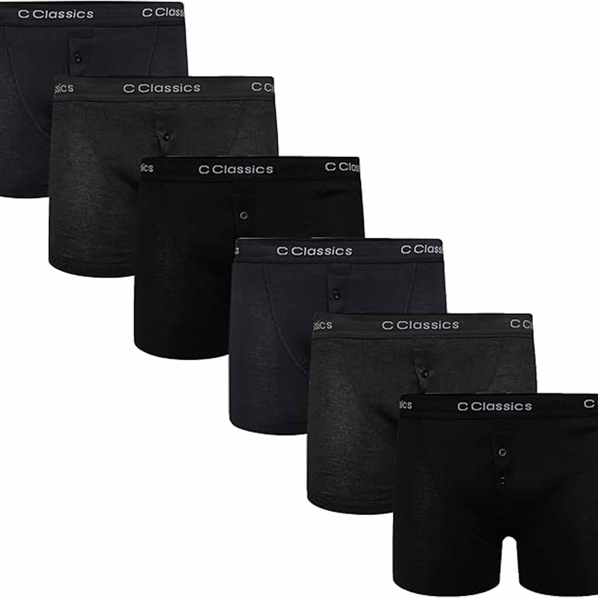 Sock Stack Boys Boxer Shorts 6 Pack Black Cotton Rich Moisture Wicking With Button Fly - REGN