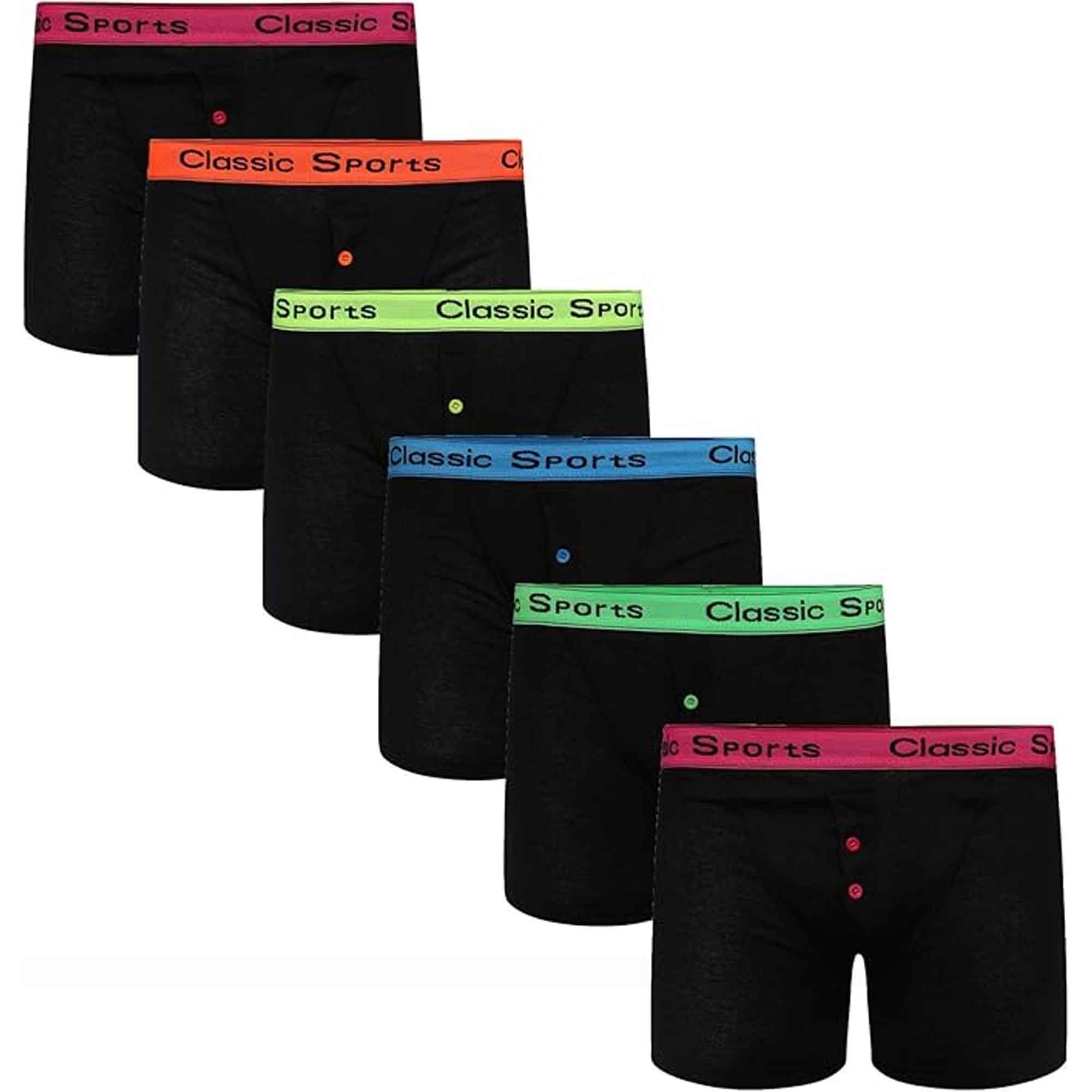 Sock Stack Boys Boxer Shorts Pack Of 6 Cotton Blend With Neon Waistbands Size 5-13 Years - REGN