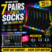 Sock Stack Days Of The Week Socks 7 Pack Cotton Rich Black With Multi colour Heel And Toe