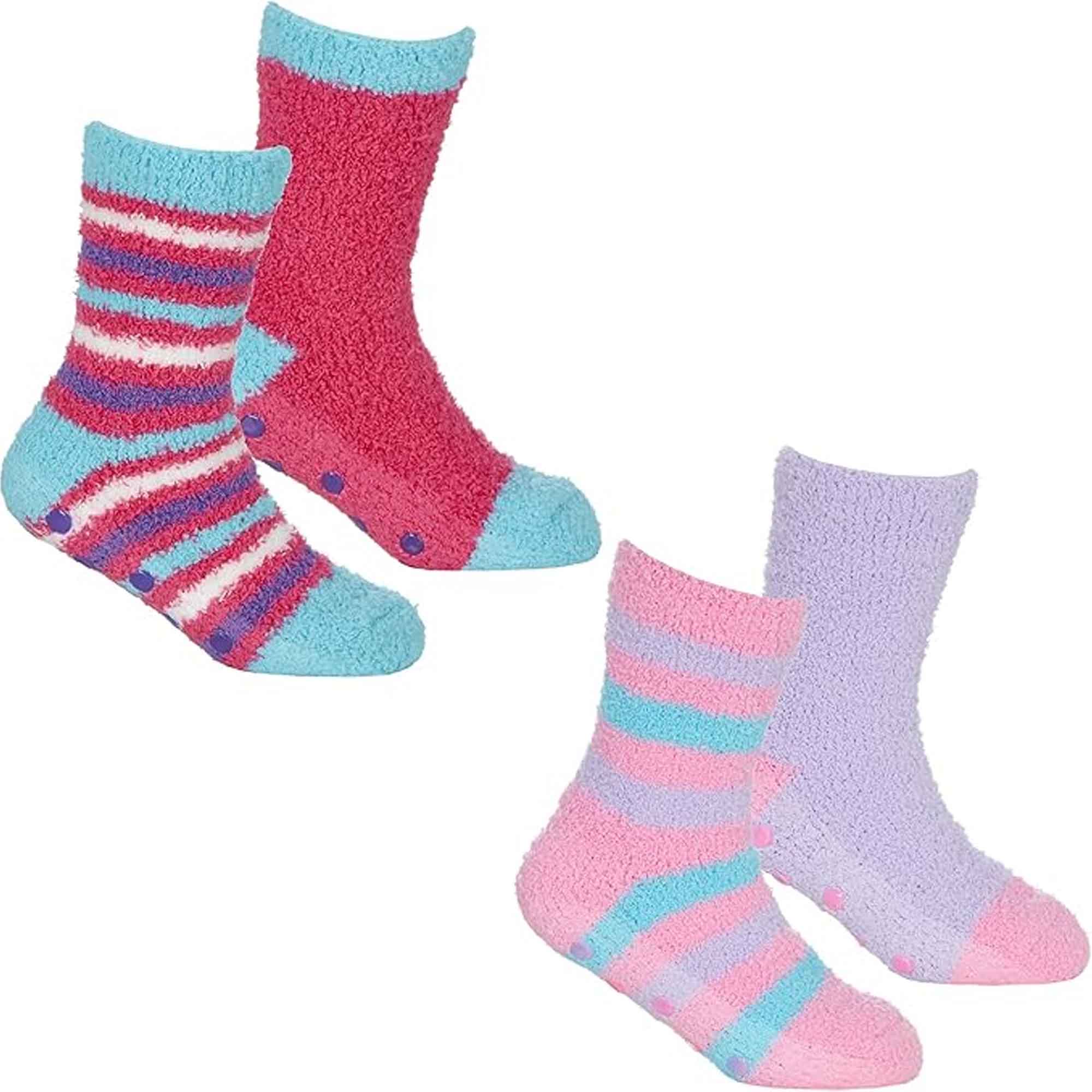 Sock Stack Fluffy Slipper Socks 4 Pack Ultra Soft Thermal Winter Non Slip Plush Lounge - REGN