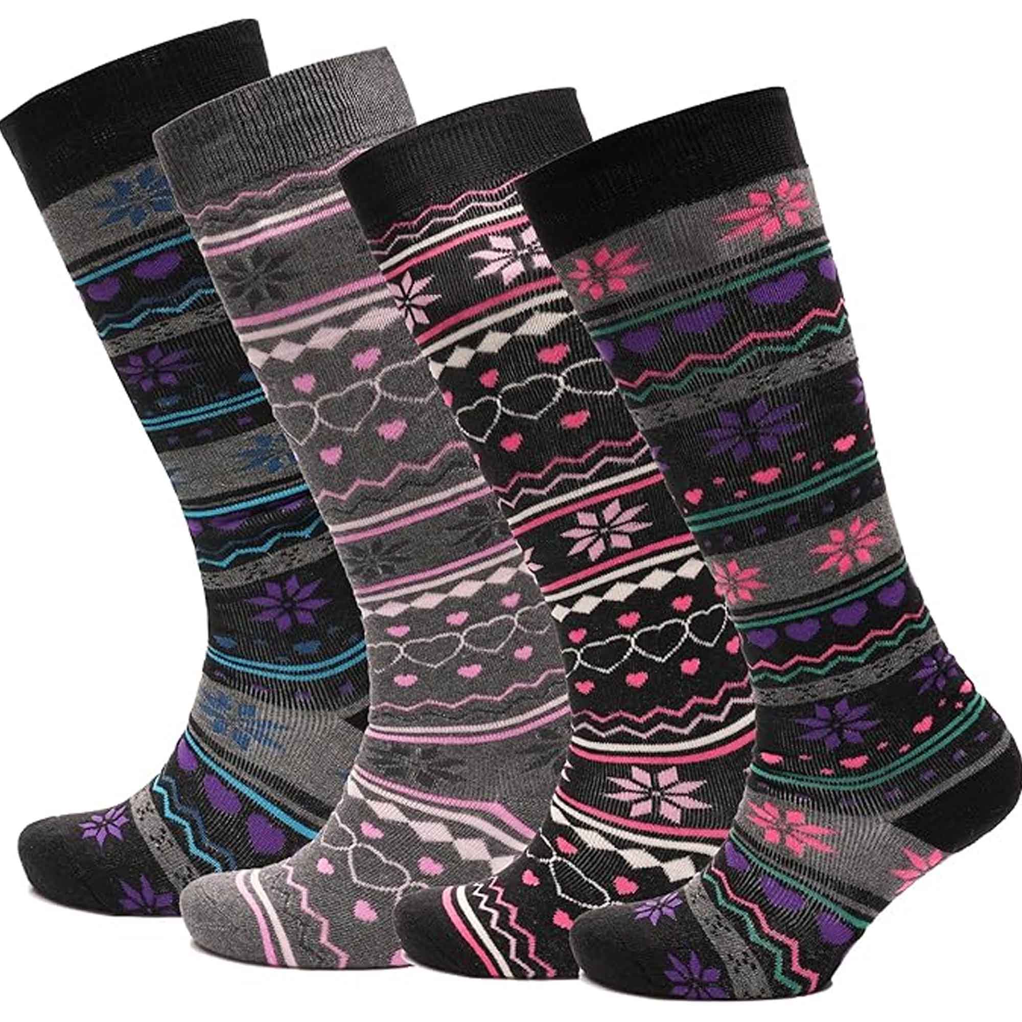 Sock Stack Ladies Ski Boot Socks Knee Length 4 Pairs Cotton Rich Full Cushioning Thermal - REGN