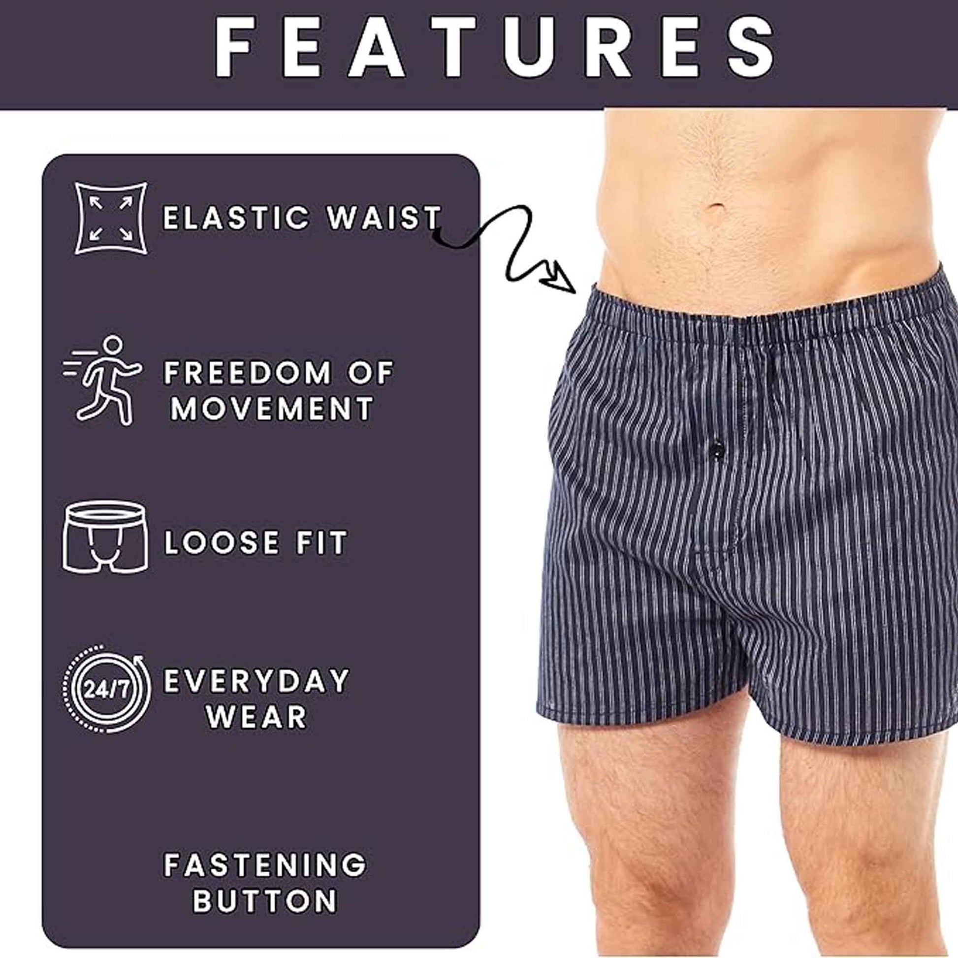 Sock Stack MB02 Pack Of 6 Mens Loose Fit Boxers With Comfort Waistband Button Fly - REGN