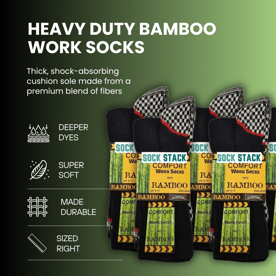 Sock Stack Mens Bamboo Work Socks 12 Pairs Heavy Duty Moisture Wicking Cushioned - REGN