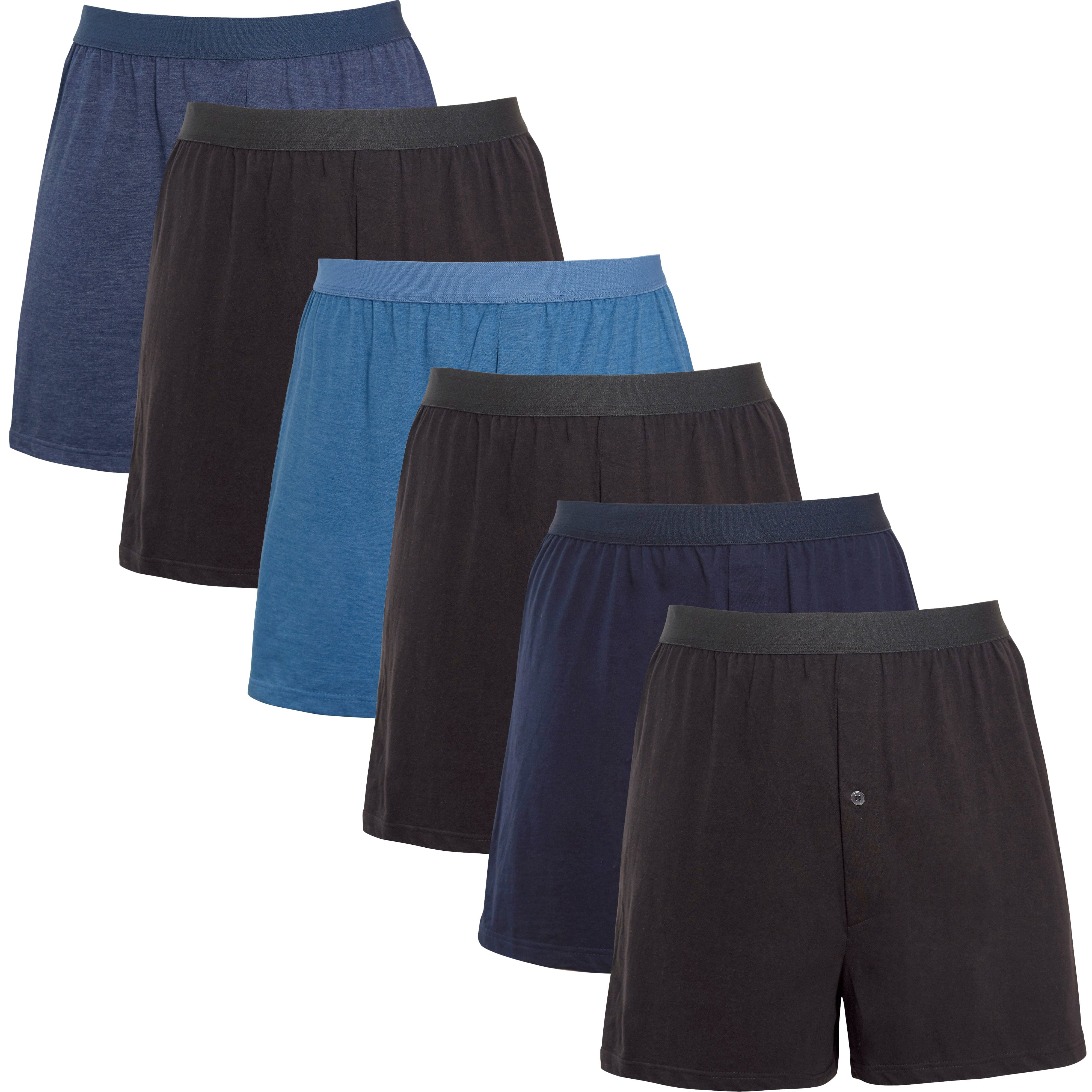 Sock Stack Men's Boxer Shorts Pack Of 6 Loose Fit Cotton-Blend Jersey With Button Fly - REGN
