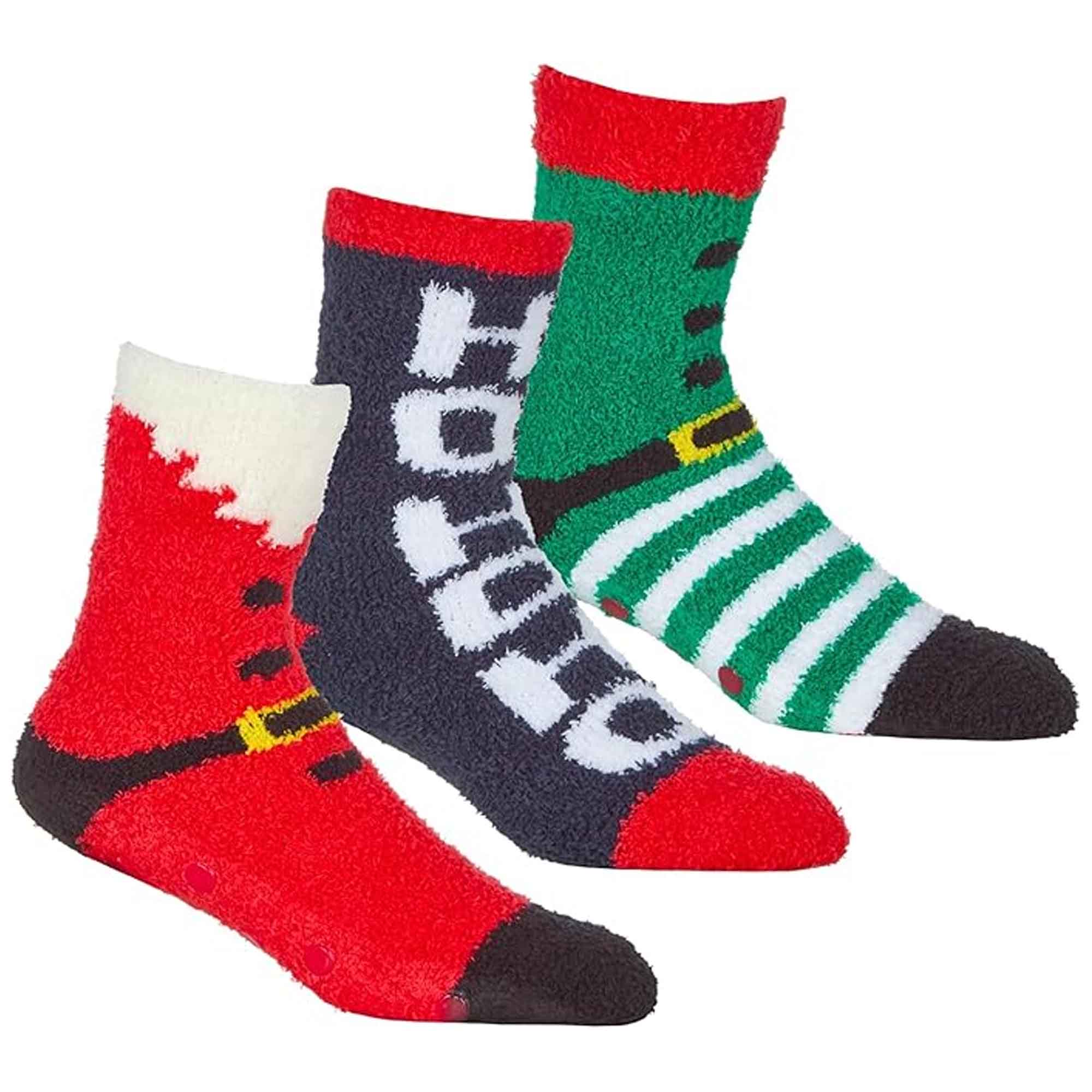 Sock Stack Men's Christmas Slipper Socks 3 Pack UK Sizes 6-11 Santa And Elf Designs - REGN