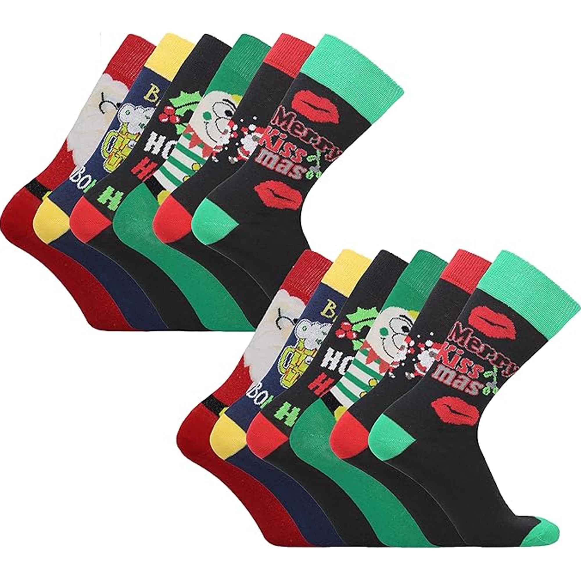 Sock Stack Men's Christmas Socks 12 Pairs Cotton Rich Festive Novelty Designs Santa Claus - REGN