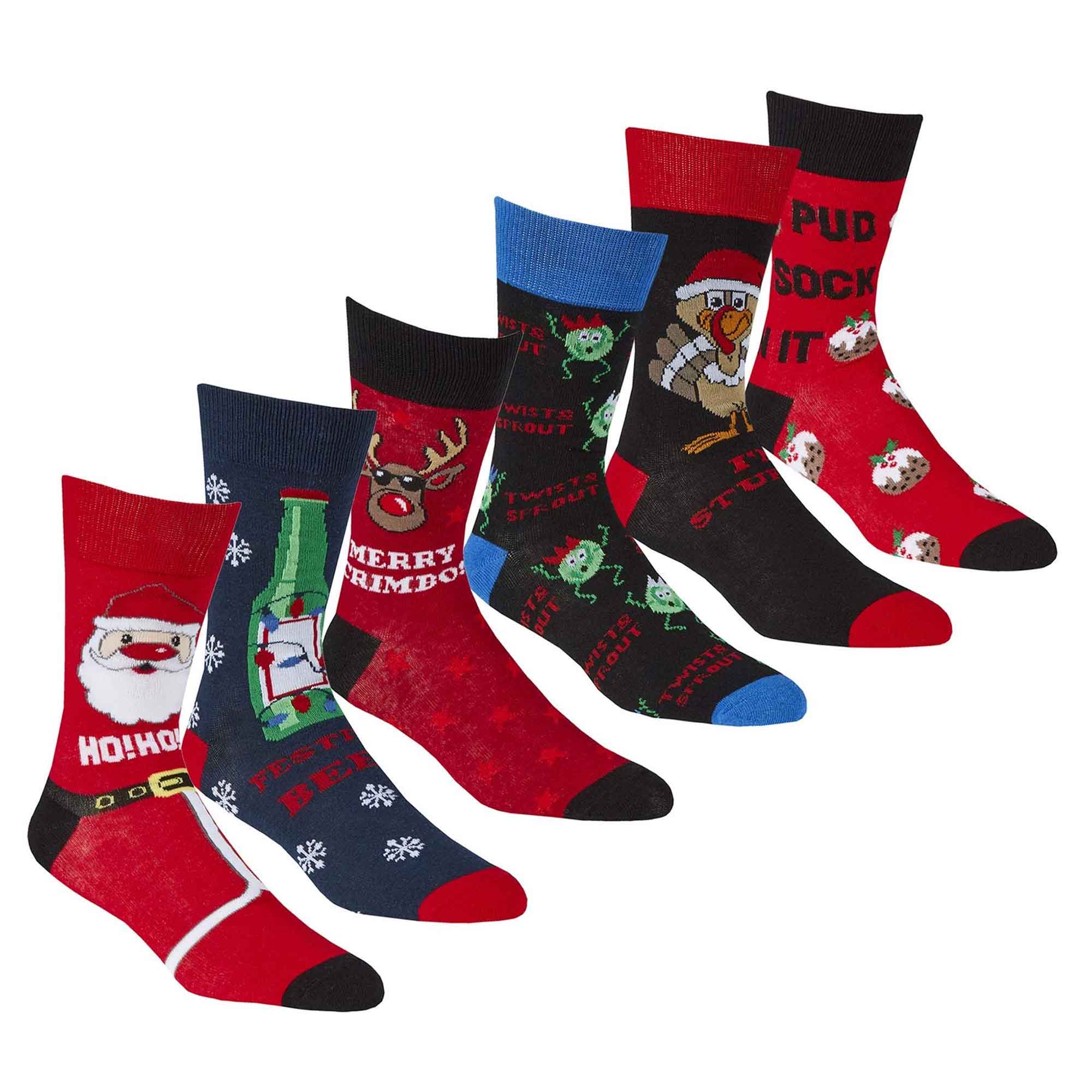 Sock Stack Men's Christmas Socks Pack Of 6 Pairs Cotton Rich Festive Novelty Santa - REGN
